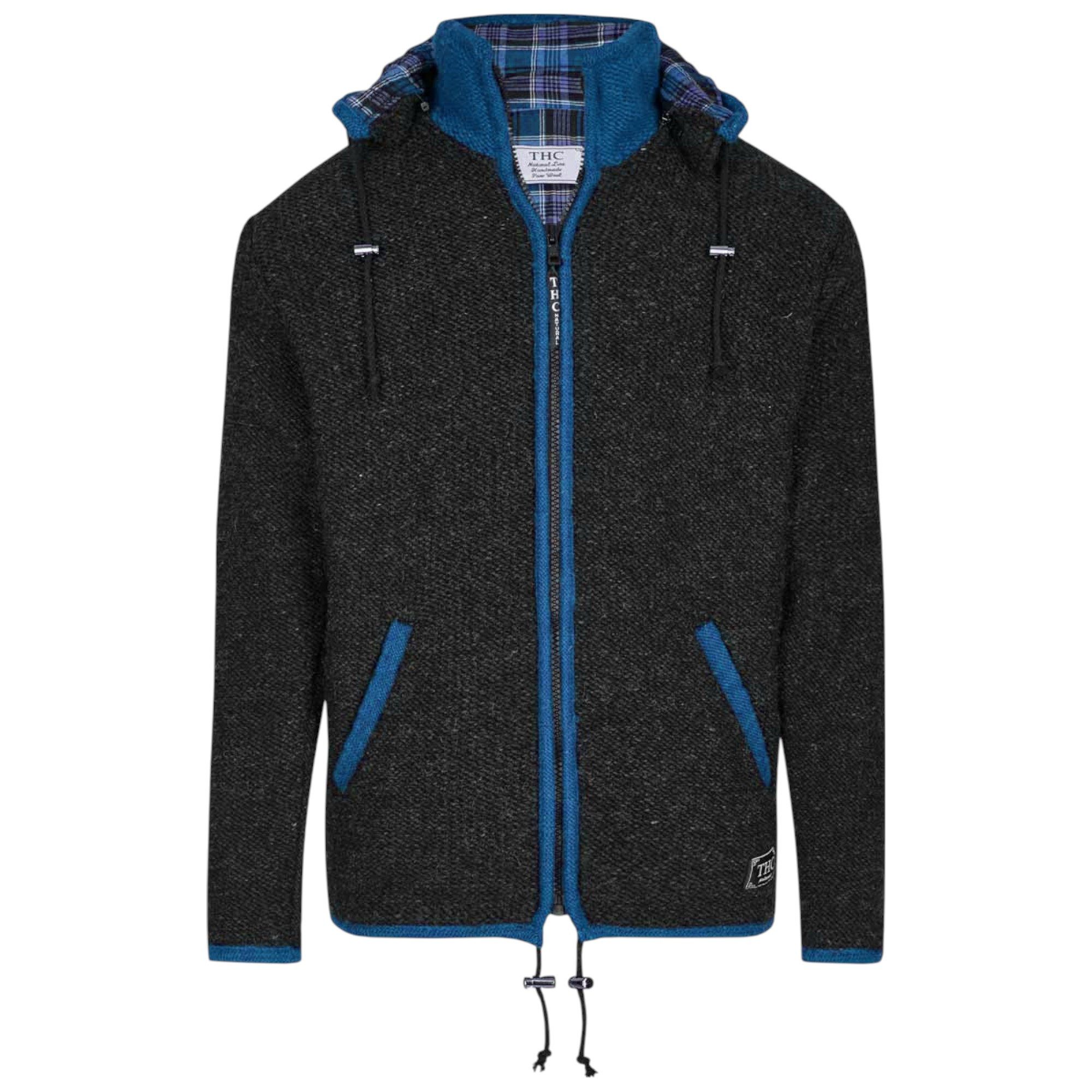 THC Natural Line Strickjacke THC Strickjacke 808 Baumwollfutter schwarz blau (1 Stück, 1-tlg., 1) mit abnehmbarer Kapuze