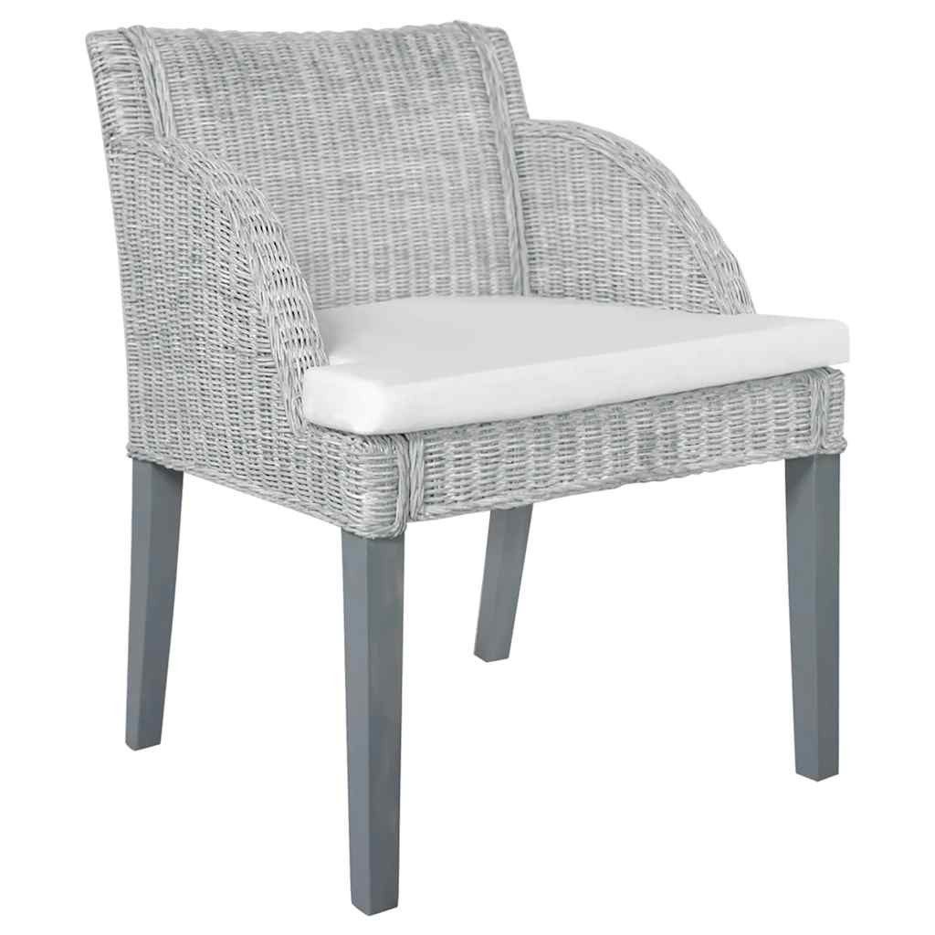 vidaXL Esszimmerstuhl Esszimmerstühle mit Kissen 2 Stk. Grau Natur Rattan ( günstig online kaufen