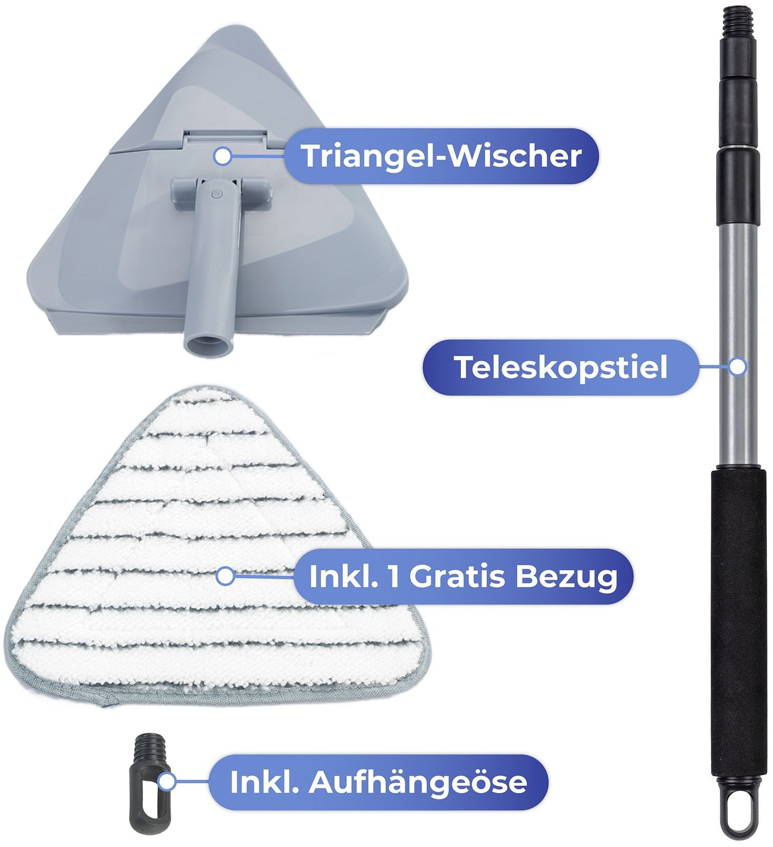 Maximex Bodenwischer-Set Triangel-Wischer mit Teleskopstiel, (Set, 5-St), 360° Duo-Knickgelenk, Mikrofaser-Bezug, reinigt nur mit Wasser