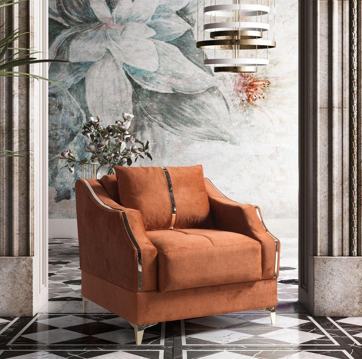 JVmoebel Sessel Design Sitzer Luxus Sessel Relax Textil mit Edelstahl Lounge Club (Sessel), Made In Europe