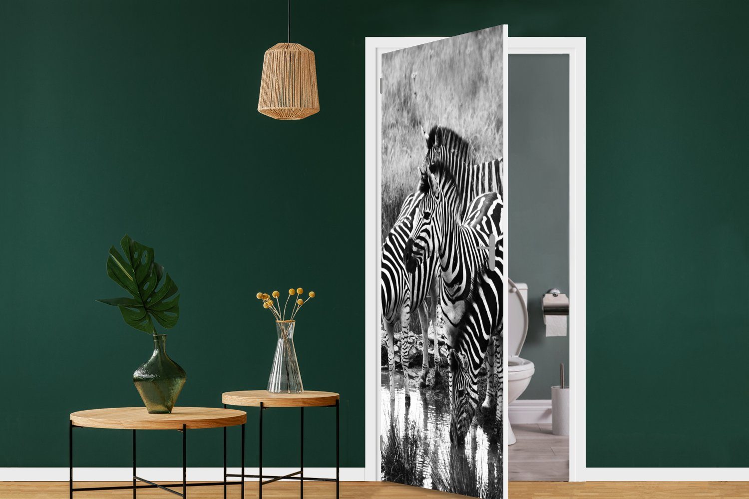 Matt, Türaufkleber, Türtapete Fototapete (1 für Zebras, St), 75x205 Trinkende MuchoWow bedruckt, Tür, cm