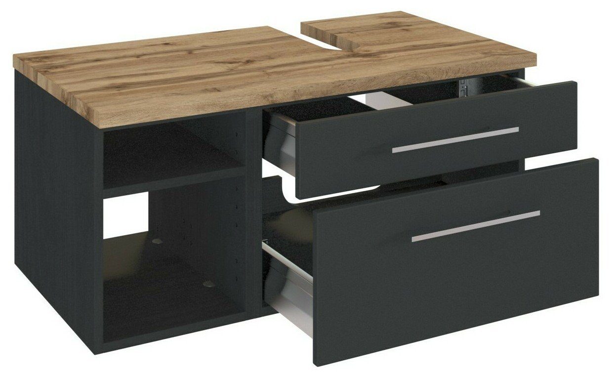 HELD MÖBEL Unterschrank Unterbeckenschrank Davos 90 cm (rechts) graphit/matt grau