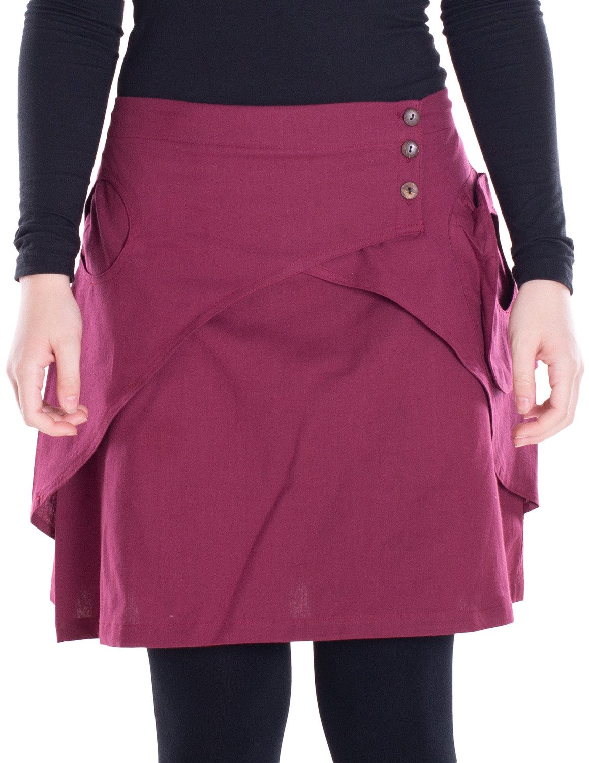 Minirock Damen Mini-Rock Baumwolle A-Linie breiter Bund mit Knopfleiste und