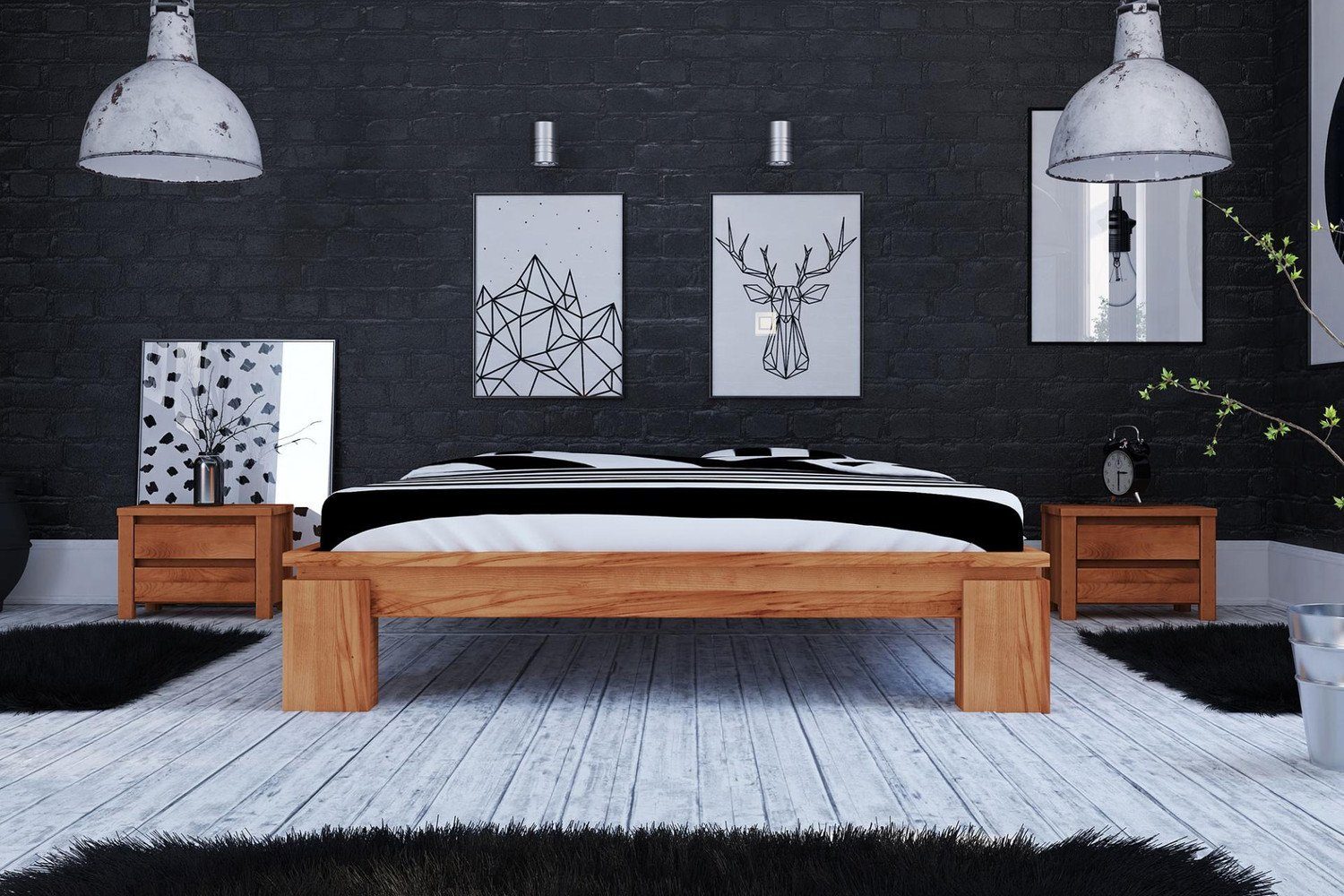 Natur24 Einzelbett »Bett Tinci 4 in Sonderlänge 100x220 cm aus Kernbuche  massiv ohne Holzkopfteil«