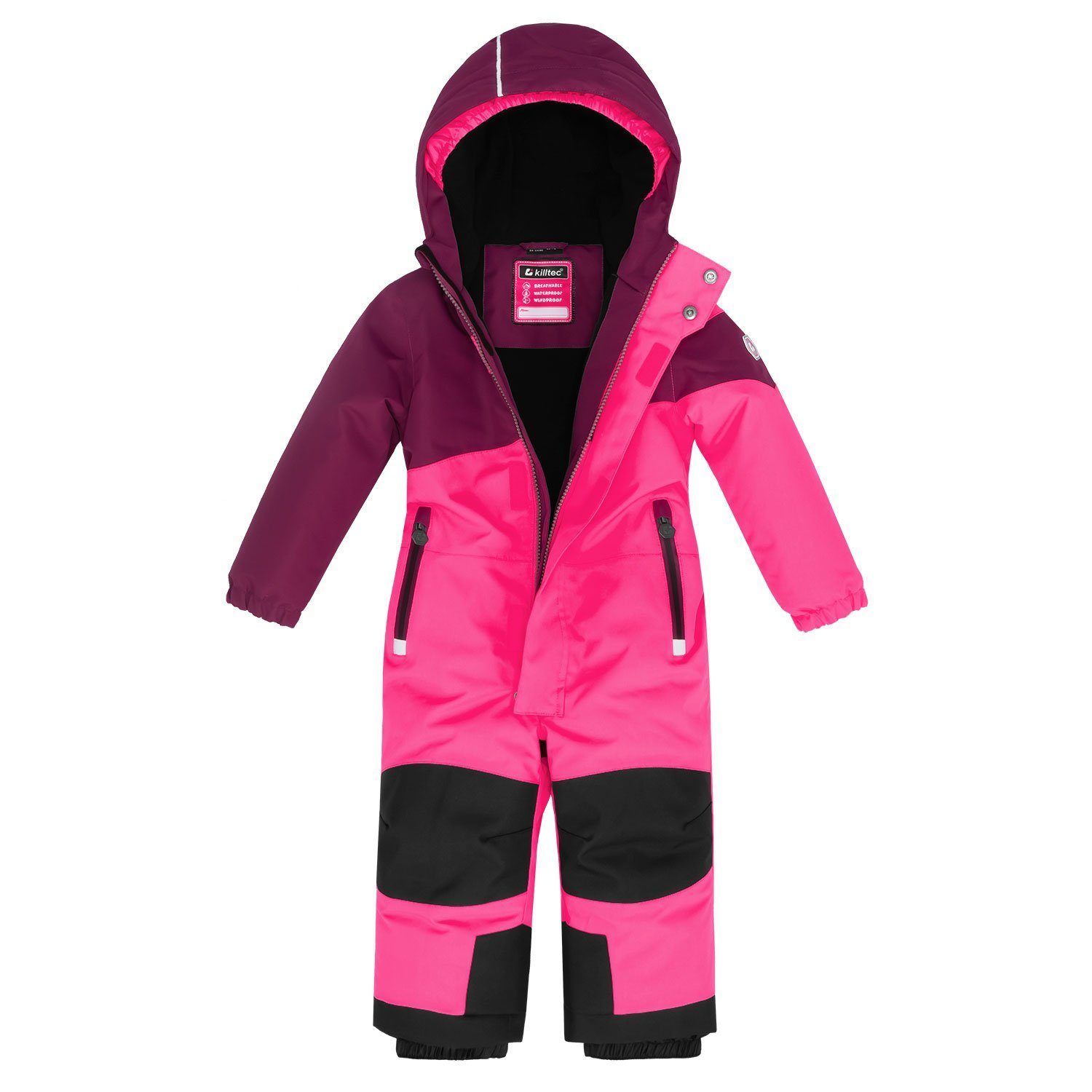 Killtec Schneeoverall Kinder Skioverall Schneeanzug neon pink/orchidee Gr. 92-128 reflektierende Details an Brust, Kapuze und Rücken