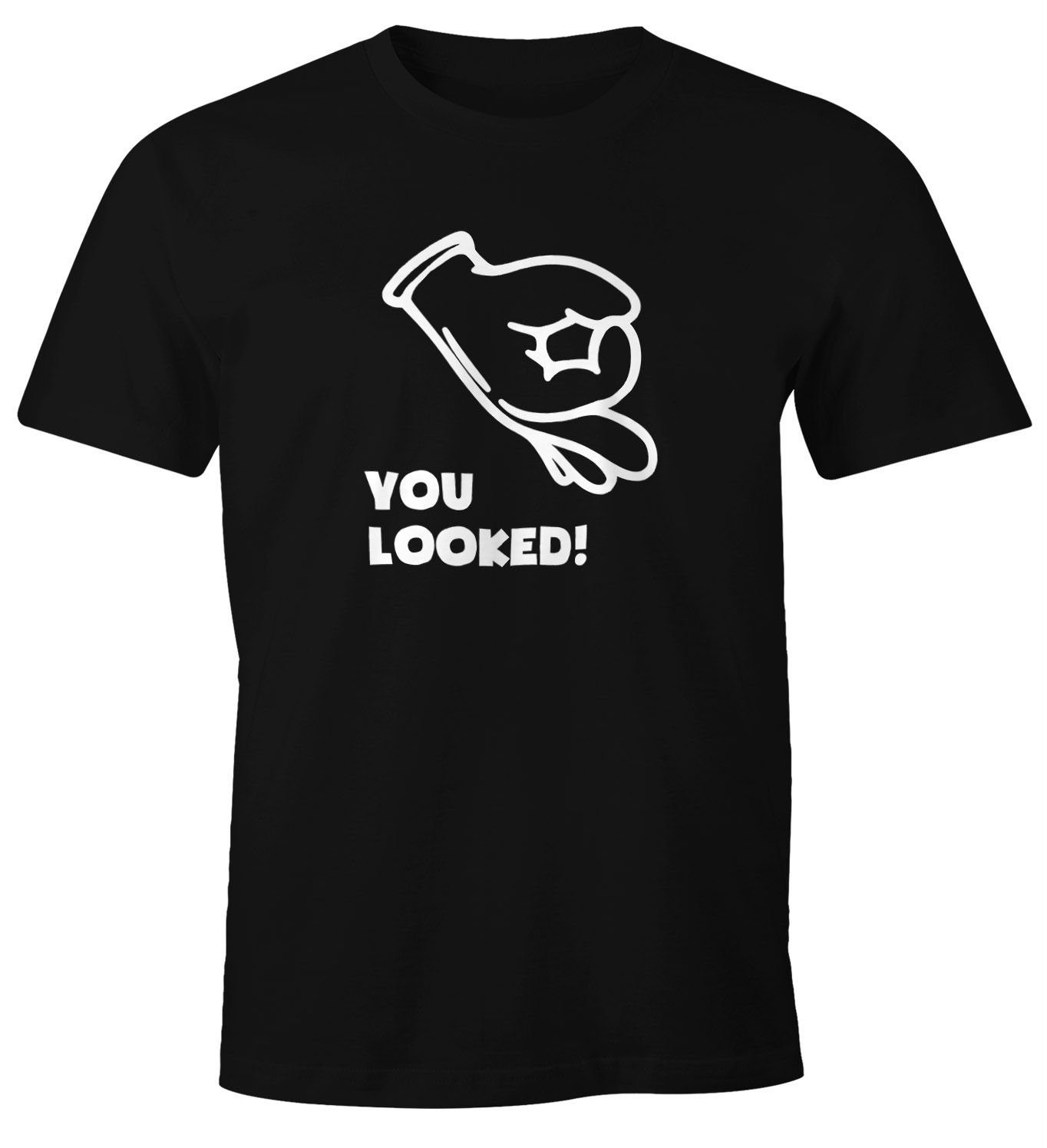 Print-Shirt Herren T-Shirt Comic Hand Look Hole Game Fun-Shirt Moonworks®