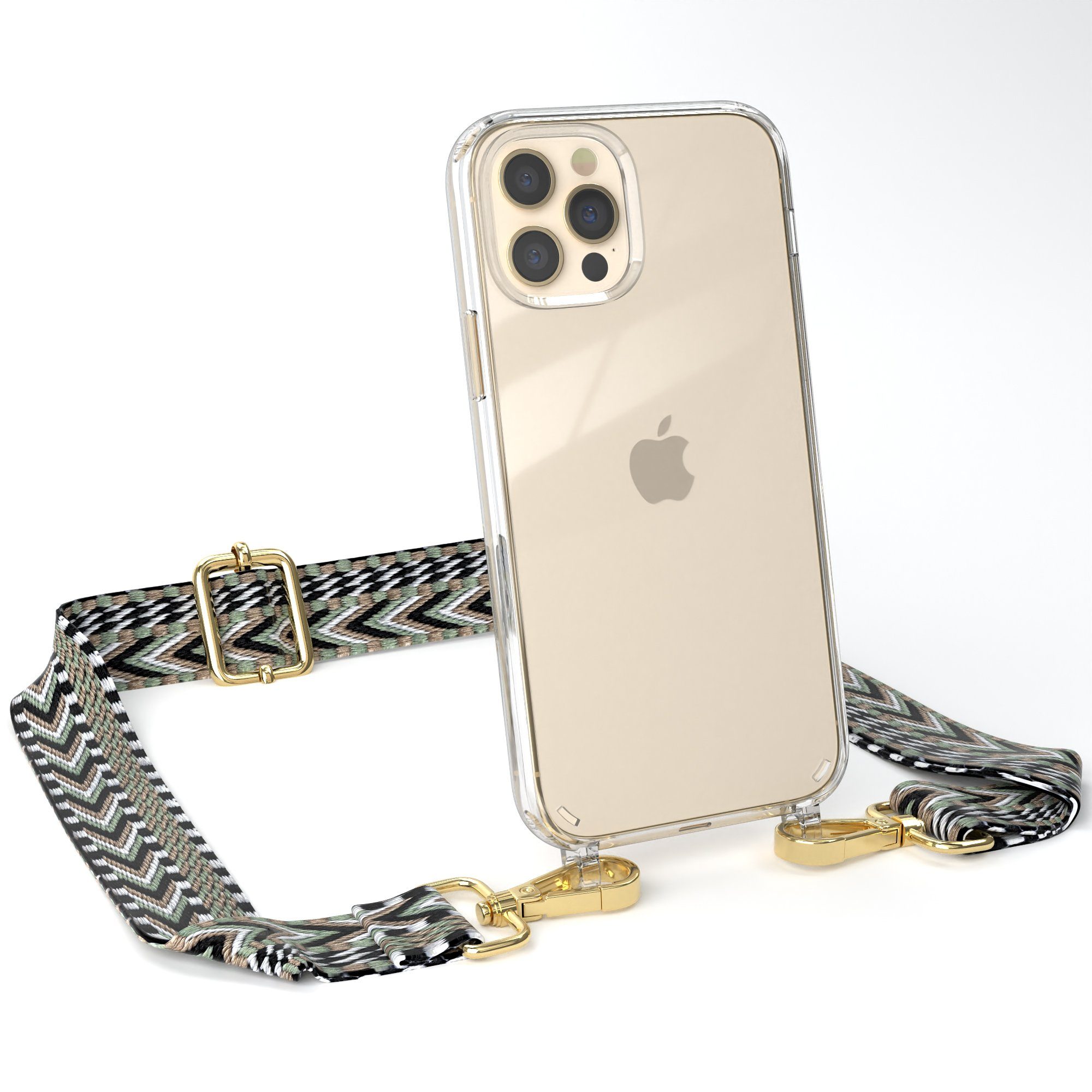 EAZY CASE Handykette Boho Umhängeband für iPhone 12 / iPhone 12 Pro 6,1 Zoll, Kettenhülle abnehmbare Kordel Slim Cover plus Band Breit Mint Grün
