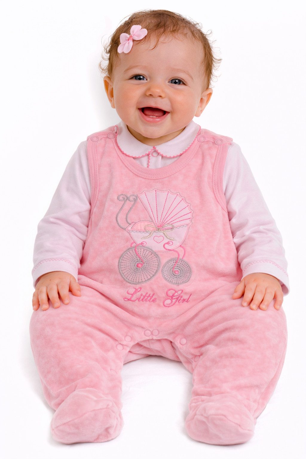 Strampler Baby Strampler Set aus Velours in Rosa und Hemdchen in Weiß
