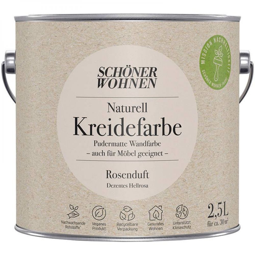 SCHÖNER WOHNEN FARBE Wandfarbe Schöner Wohnen Naturell Kreidefarbe 2,5 Ltr. Rosenduft dezentes Hellr
