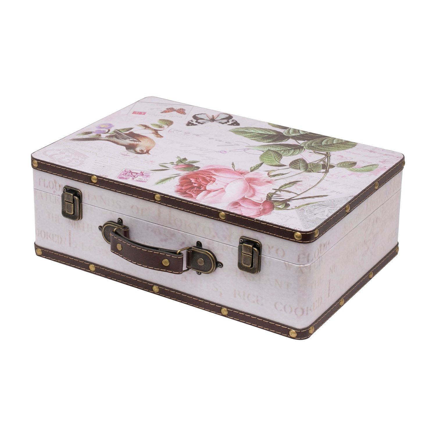 HMF Aufbewahrungsbox Vintage Koffer, Multifunktionskoffer (1 St), Handgefertigter Geschenkkoffer im Rosen Design, 38x26x13 cm