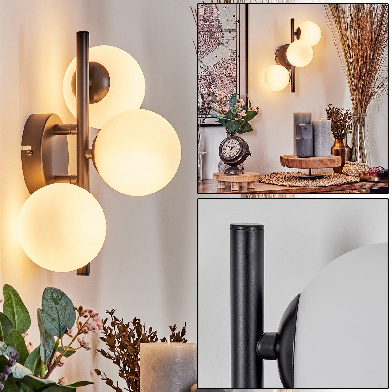 hofstein Wandleuchte Wandlampe aus Metall/Glas in Schwarz/Weiß, ohne Leucht günstig online kaufen