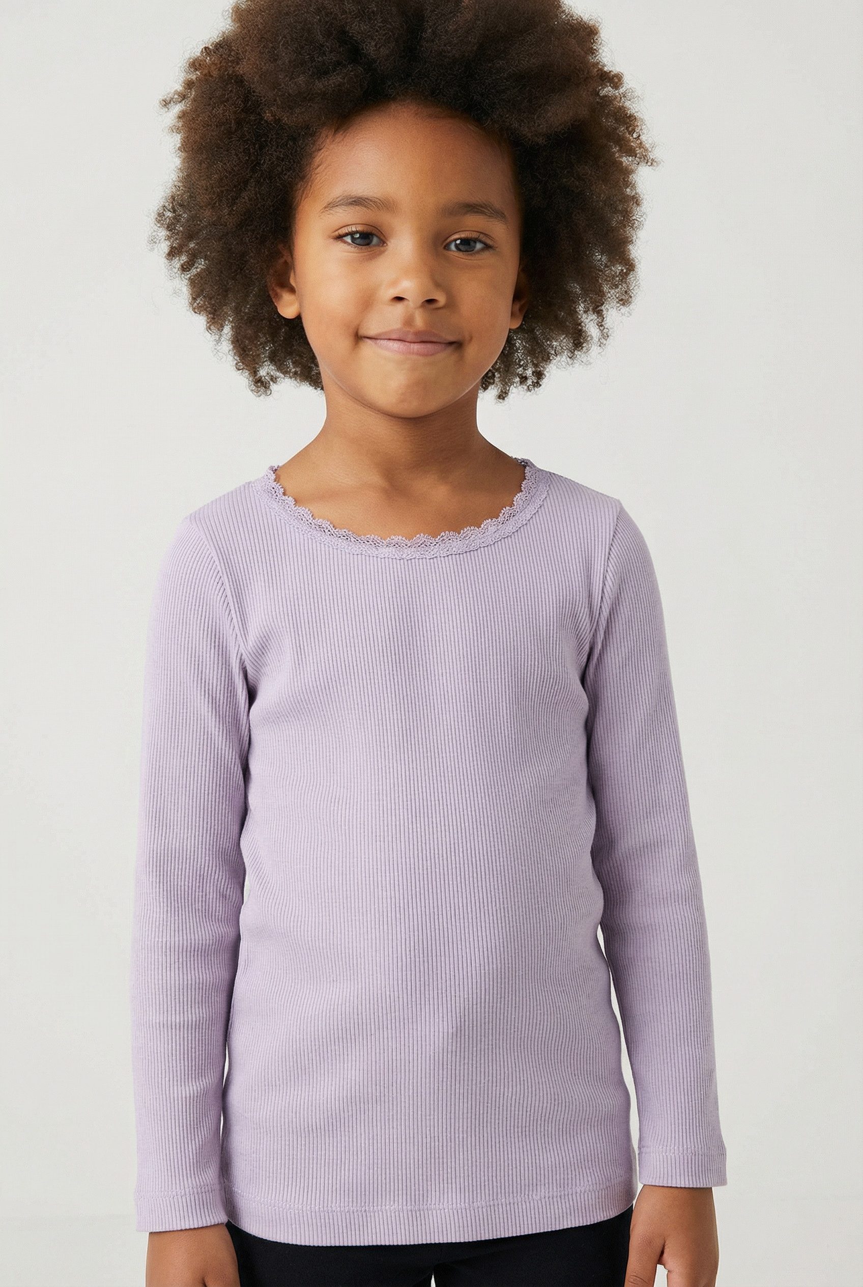 Name It Langarmshirt NMFKAB LS TOP NOOS in Feinripp und mit süßer Spitzenkante am Ausschnitt