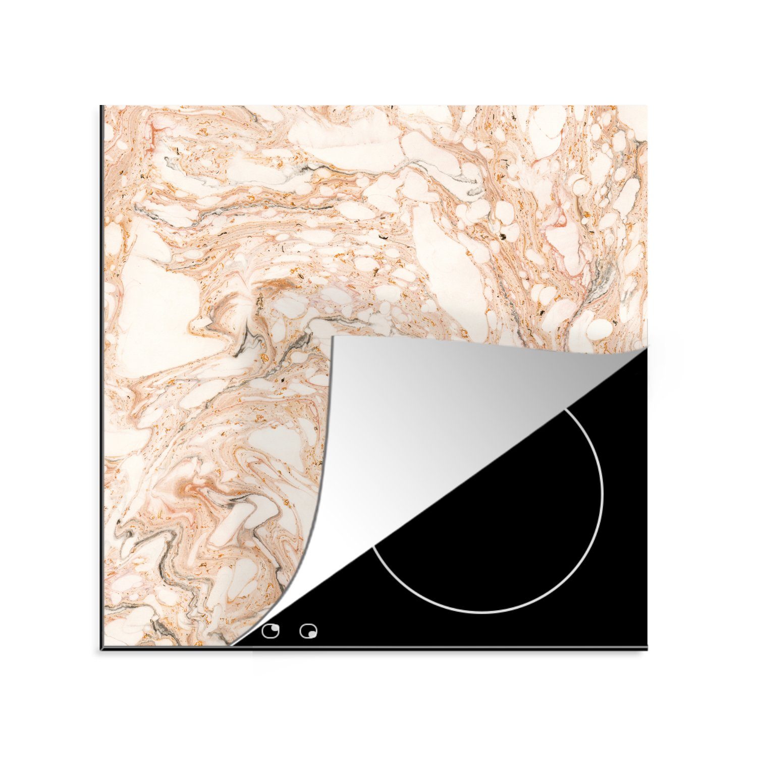 MuchoWow Herdblende-/Abdeckplatte Marmor - Orange - Schwarz, Vinyl, (1 tlg), 78x78 cm, Ceranfeldabdeckung, Arbeitsplatte für küche