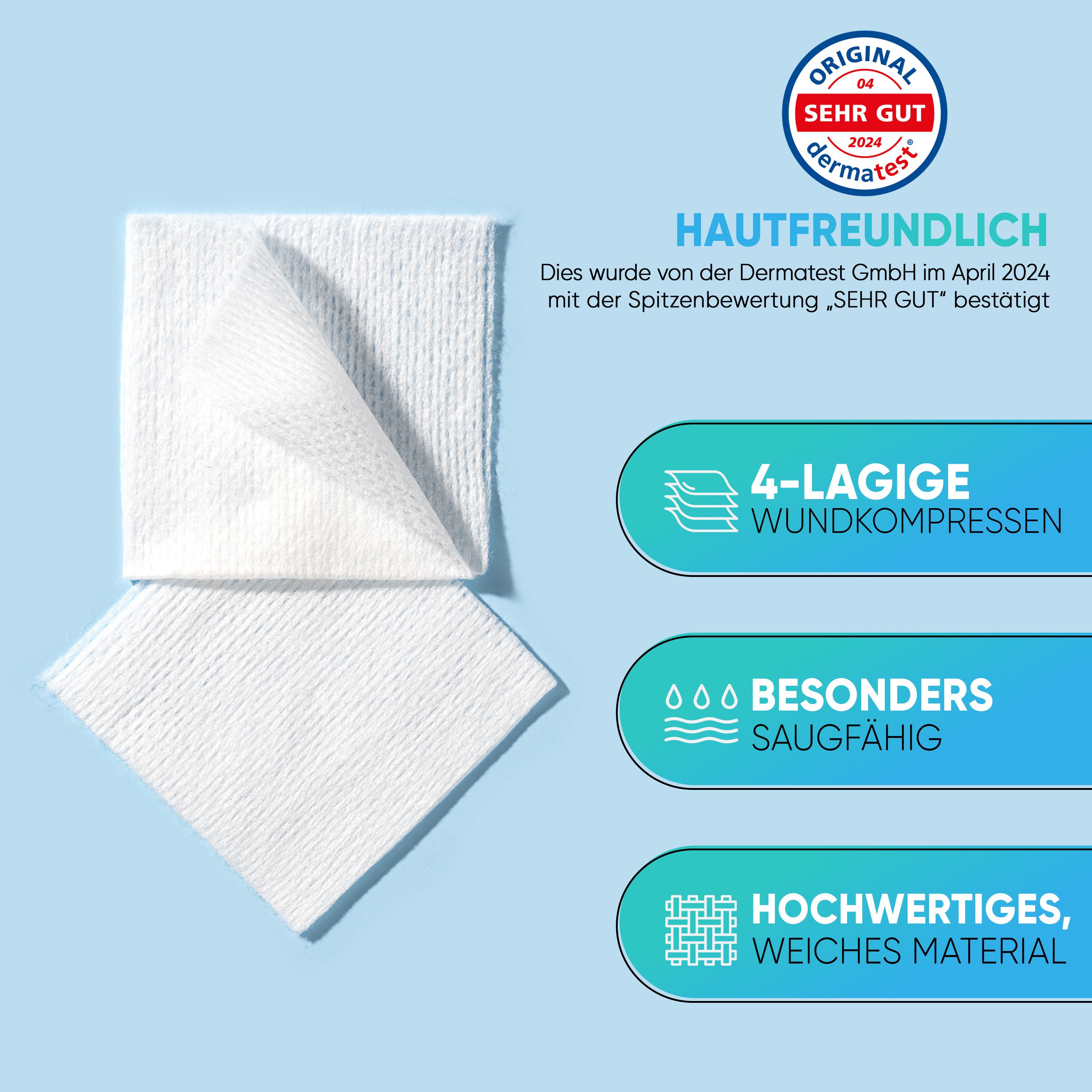 Health Press Wundpflaster Sterile Wundkompressen, Dermatologisch getestet