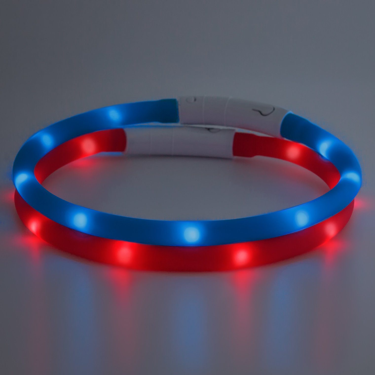 PRECORN Hundehalsbandleuchte LED Silikon Leuchthalsband Sicherheits Hunde-Halsband Set USB Rot/Blau