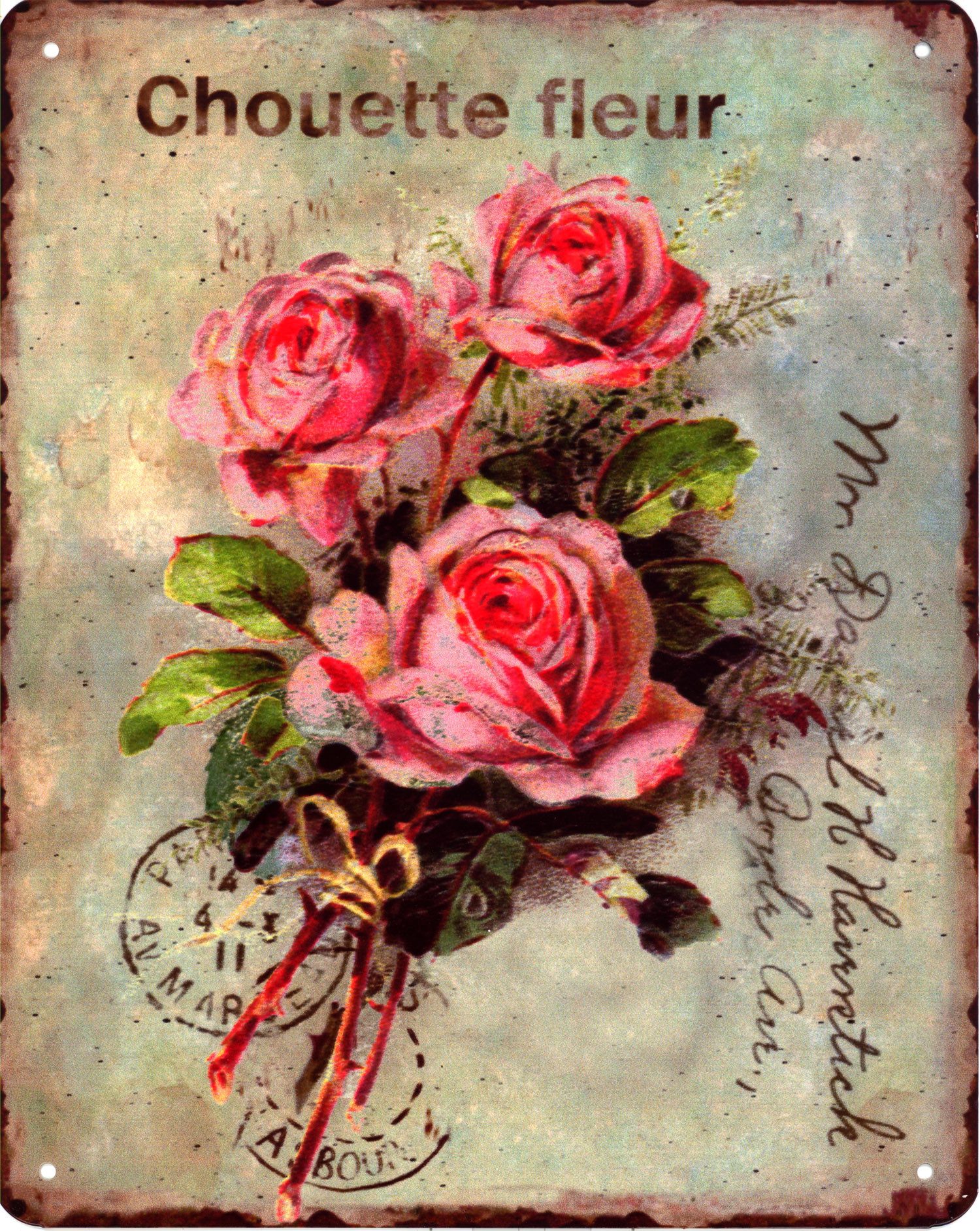 Moritz Metallschild Blechschild Chouette fleur Rosen, (Einzeln), 20 x 25cm Vintage Retro Deko Schild Metallschild Wandbild Schild