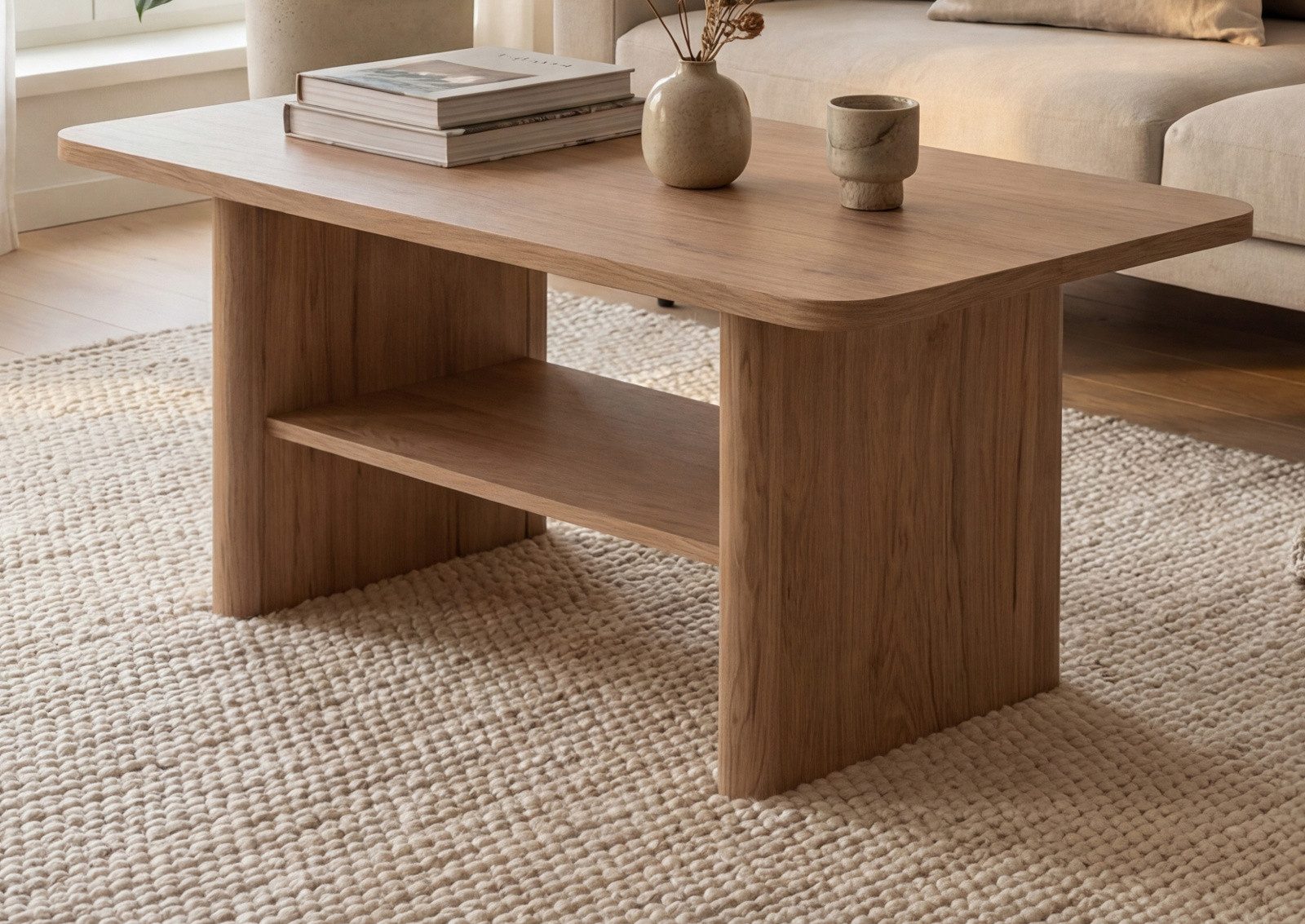 Furn.Design Couchtisch Luzern (Wohnzimmer Tisch in Hickory Eiche, 90 x 56 cm), mit Ablage, bis 30 Kg belastbar