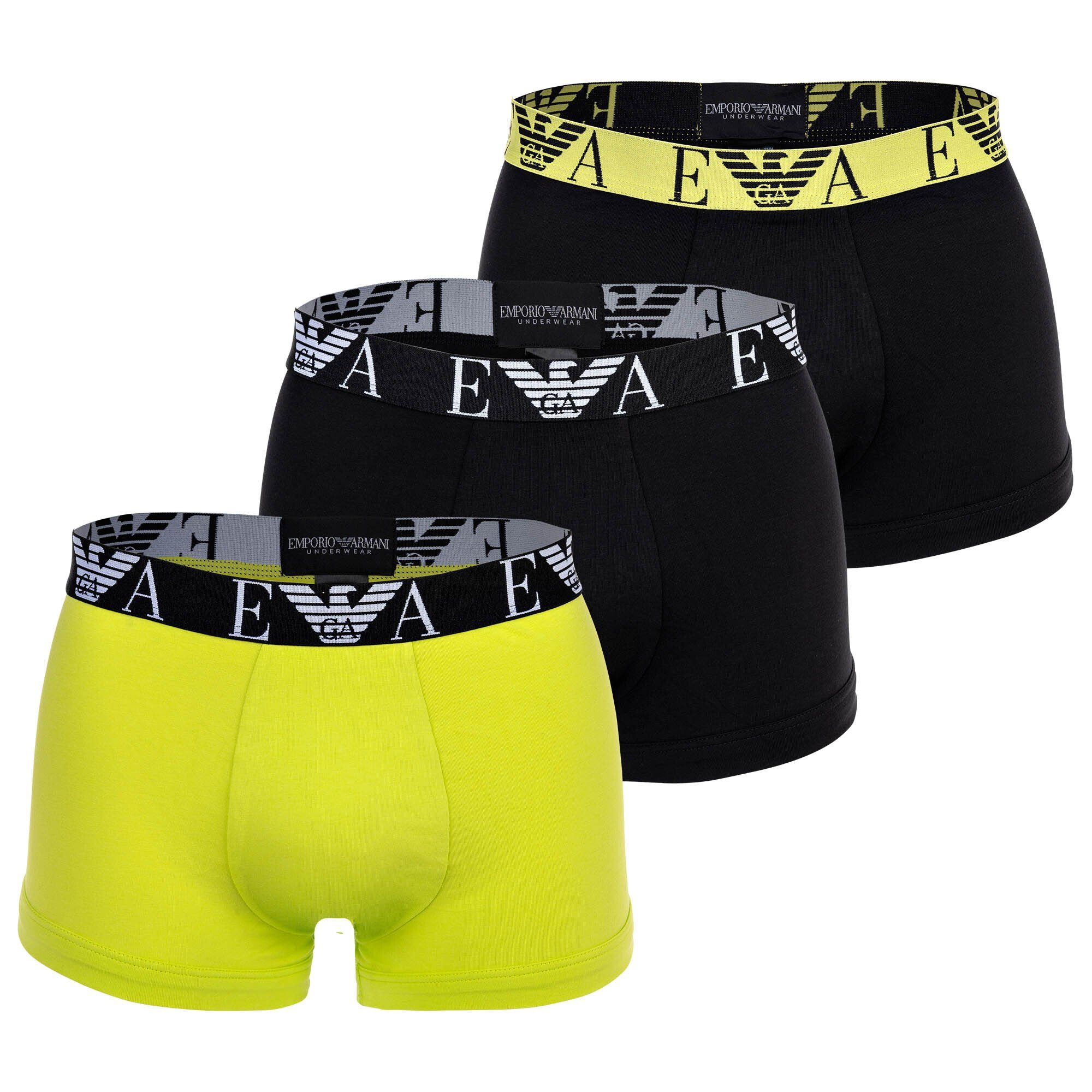 Emporio Armani Boxer Herren Boxershorts, BOLD MONOGRAM Schwarz/Hellgrün 3er Pack 