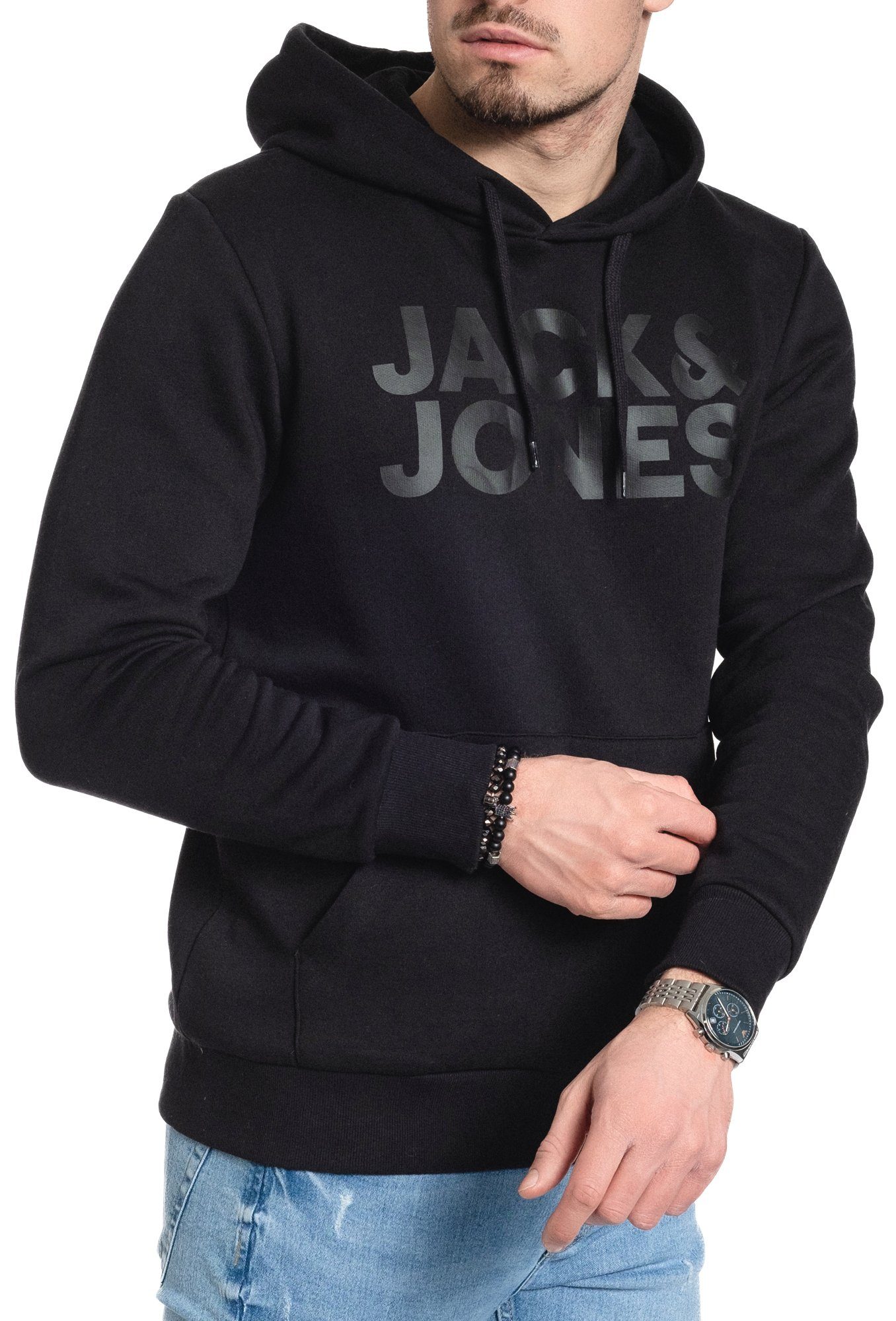 Jack & Kapuzensweatshirt Black-Black Kängurutasche Jones mit