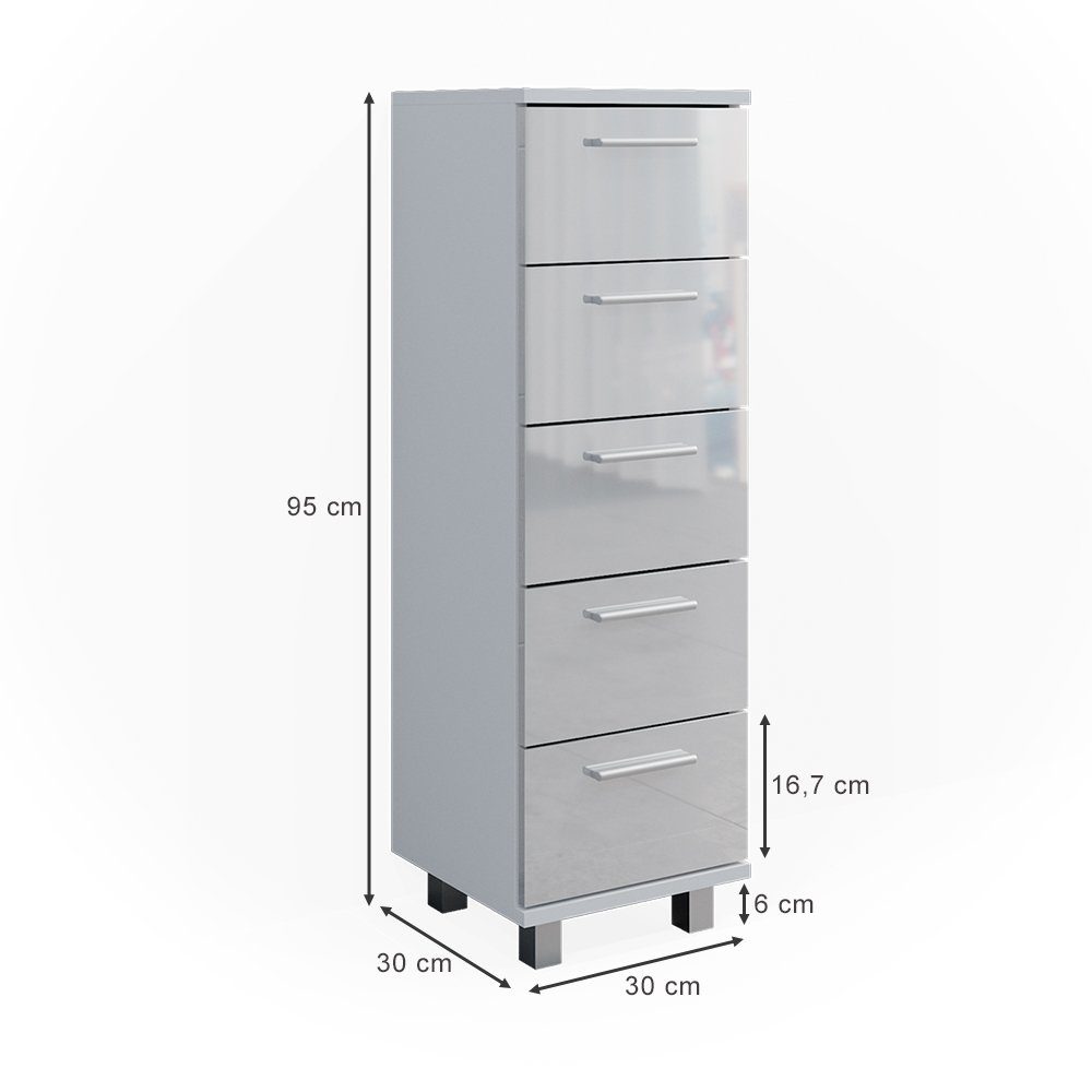 Vicco Midischrank Ilias, Weiß Hochglanz, 30 x 95 cm (1-St)
