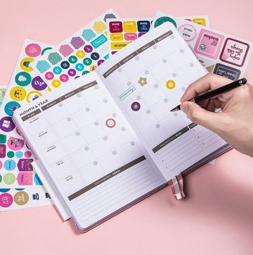 XDeer Notizbuch Planer Notizbuch A5,DIY Buchkalender Daten,DIY Kalender, Studienplaner 2023/2024,Gummiband,mit Aufkleber