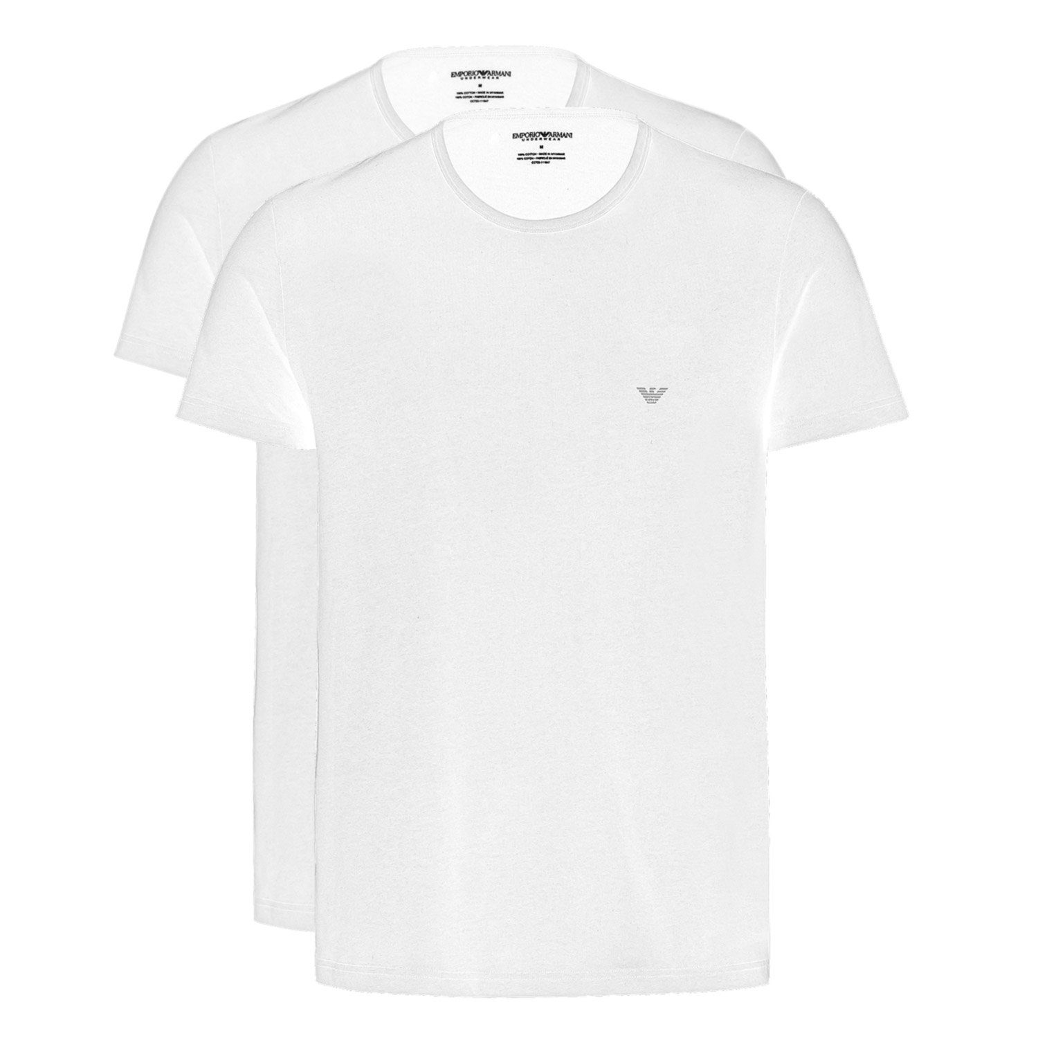 Emporio Armani CC722 Neck (Packung, Unterhemd T-Shirt Baumwolle Herren aus Pure (04710) 100% 2er-Pack) Weiss Cotton Round Sleeve Short 2-St., Unterziehshirt