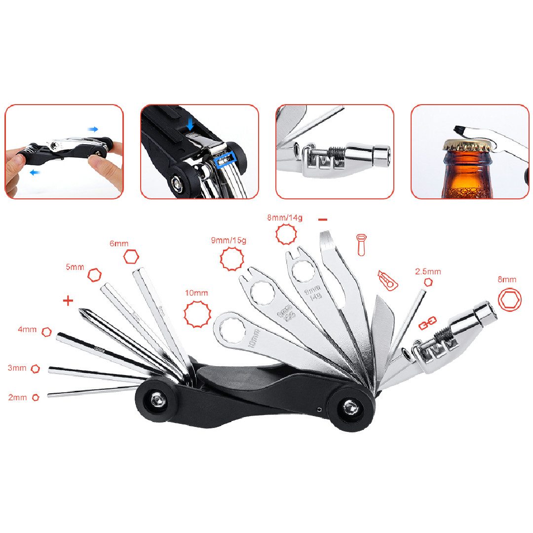 EXTSUD Bicycle Repair Kit, 17-in-1 Bicycle Tool Set, 37 Pieces, Bicycle Repair Kit Multitool Saddle Bag