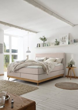 HASENA Boxspringbett Scandia, Boxspringbett, gepolstertes Kopfteil, Scandi Look, Füsse Eiche bianco