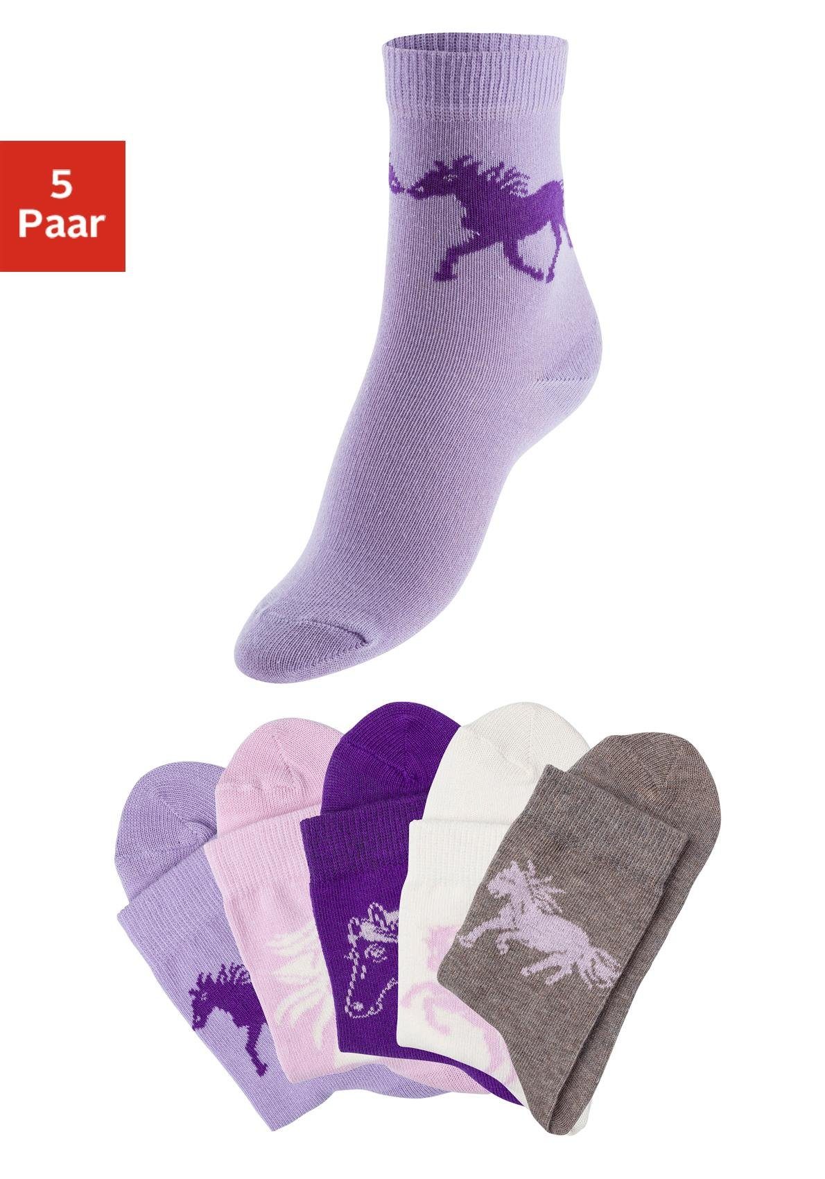 H.I.S Socken Kindersocken (Packung, 5-Paar, Gr. 23-26 bis 35-38) mit Pferdemotiven