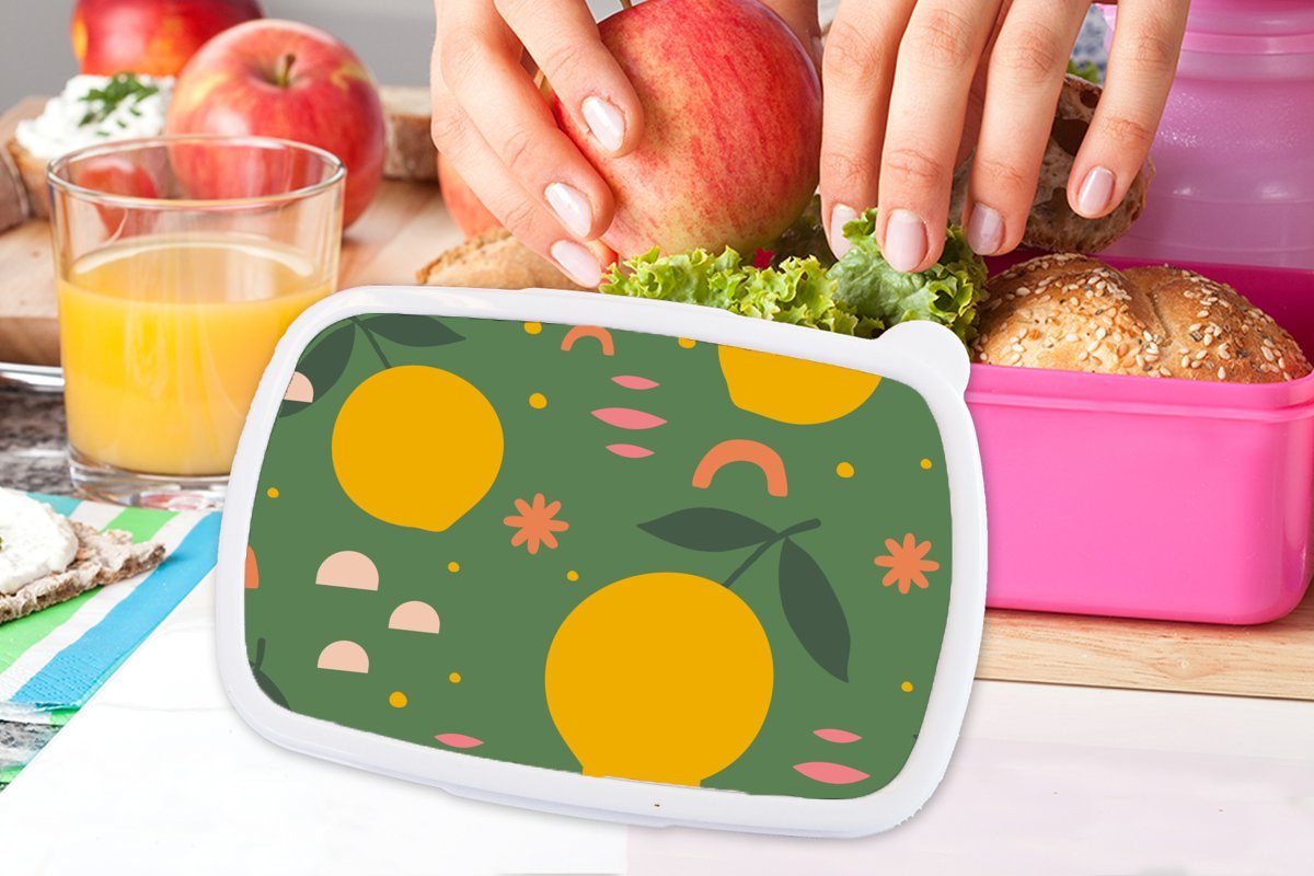 Kunststoff für Design, Erwachsene, Kinder, MuchoWow Snackbox, Mädchen, Brotbox (2-tlg), Lunchbox Zitrone - Rosa Kunststoff, Brotdose -