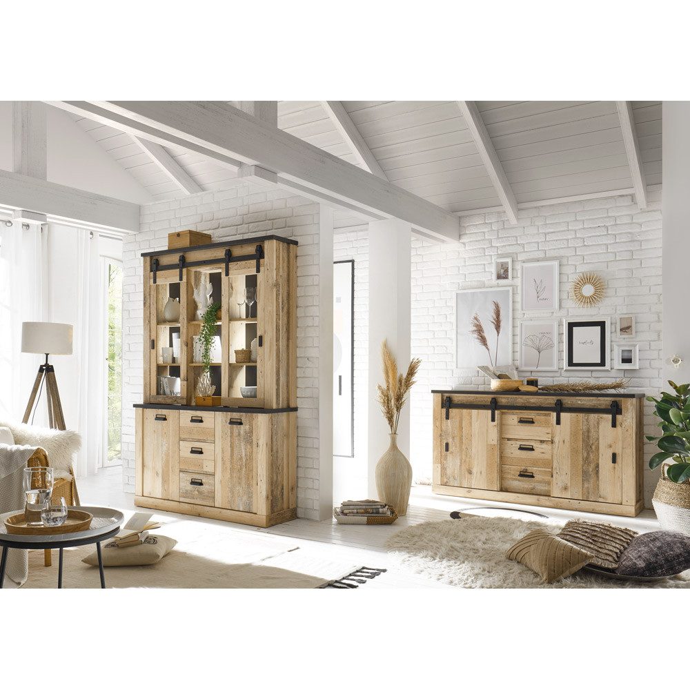 Lomadox Buffet SHELTON-61 schrank in Old Style hell Nb. mit anthrazit, B/H/T: ca. 133/201/38 cm