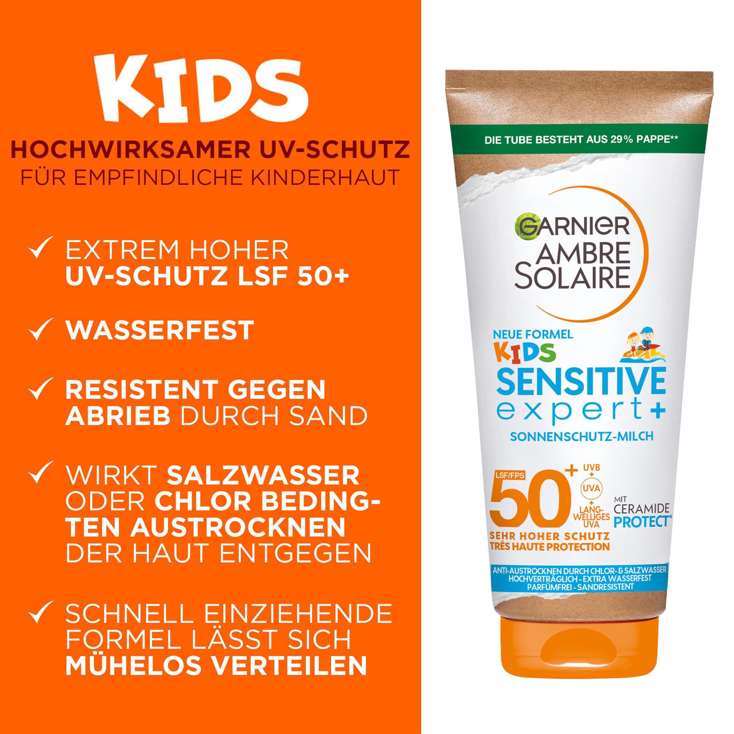 GARNIER Sonnenschutzmilch AMBRE SOLAIRE KIDS SENSITIV EXPERT+ LSF50+, mit Lichtschutzfaktor