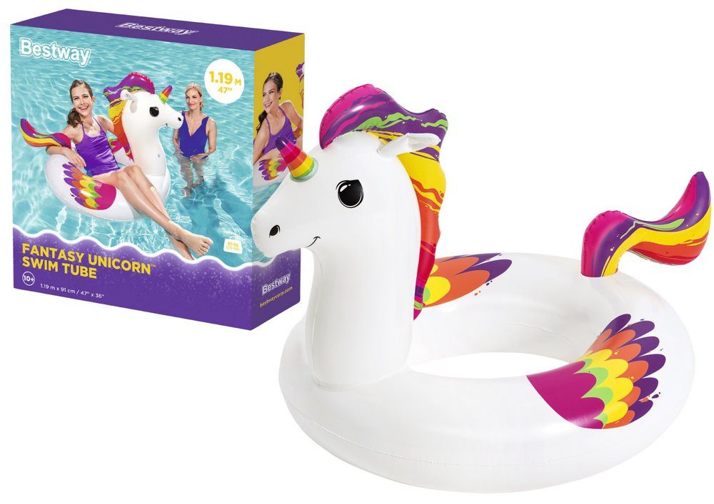 BESTWAY Schwimmring Aufblasbarer Einhorn-Schwimmring, 119 x 91 cm, Bestway 36159 (1-tlg)