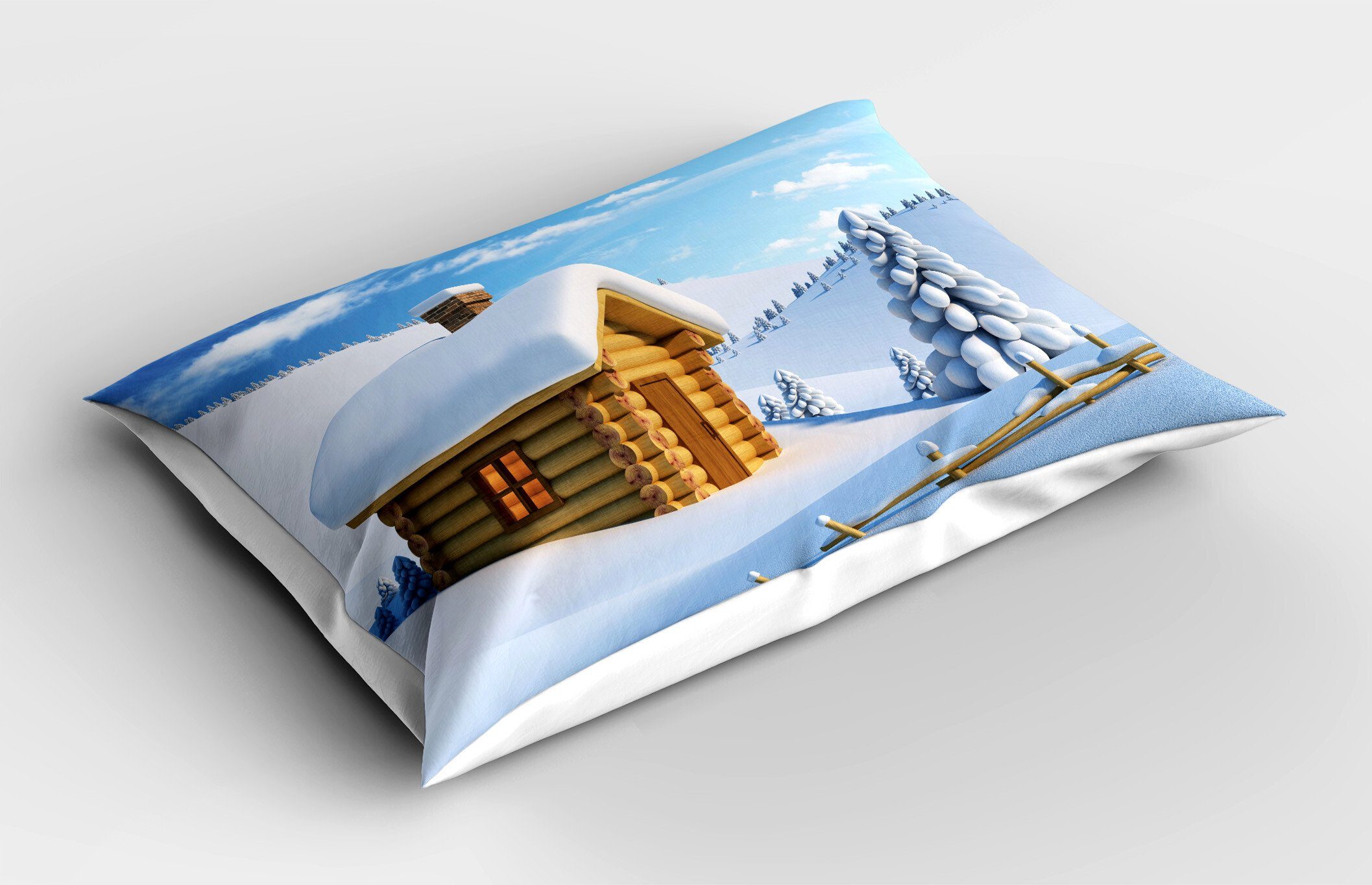 Kissenbezüge Dekorativer Standard Size Gedruckter Kopfkissenbezug, Abakuhaus (1 Stück), Blockhaus Lodge in der Snowy-Landschaft