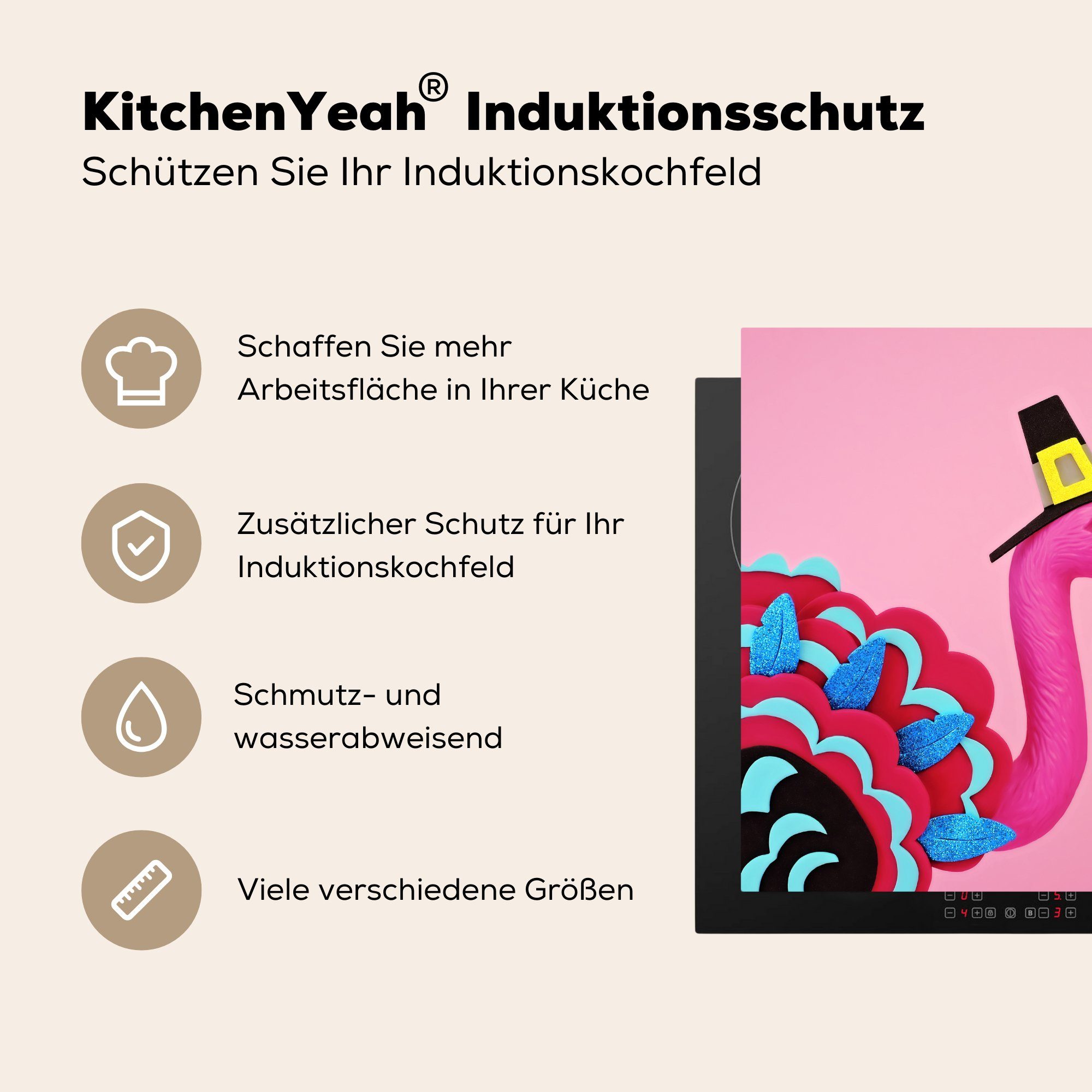 MuchoWow im küche Flamingo Arbeitsplatte Ceranfeldabdeckung, tlg), Herdblende-/Abdeckplatte Truthahnkostüm, Vinyl, (1 für cm, 78x78