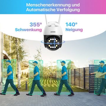 ZOSI C296, 5MP, 3k, Außenbereich, IP66 wasser- und staubdicht Überwachungskamera (Außenbereich, Integrierte Sirene (Ton & Licht), Automatisch Verfolgung)