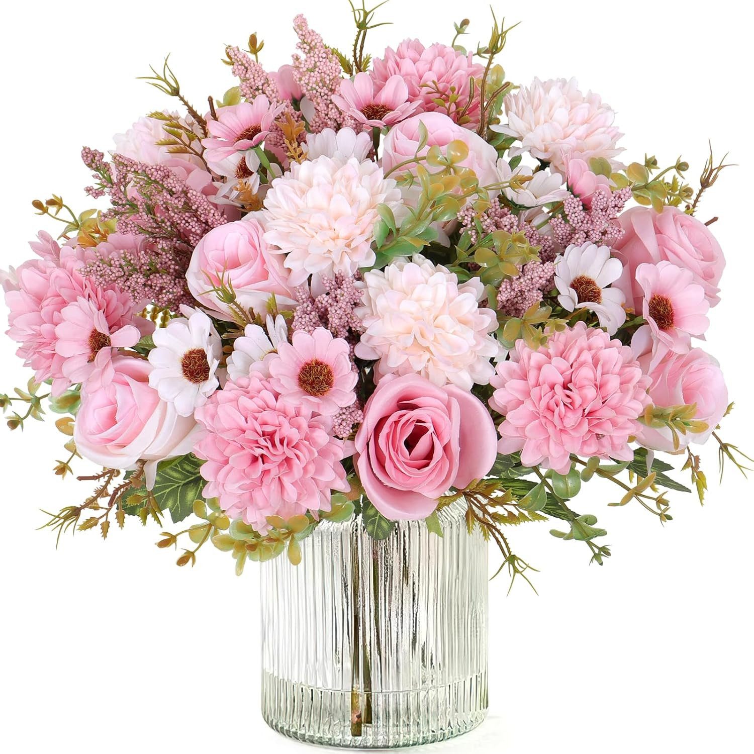 Kunstblumenstrauß Künstliche Blumen 2/4 Bündel künstliche Rosen Gänseblümchen, Agger, Perfekt für Hochzeit, Party oder Heimdekoration in Rosa