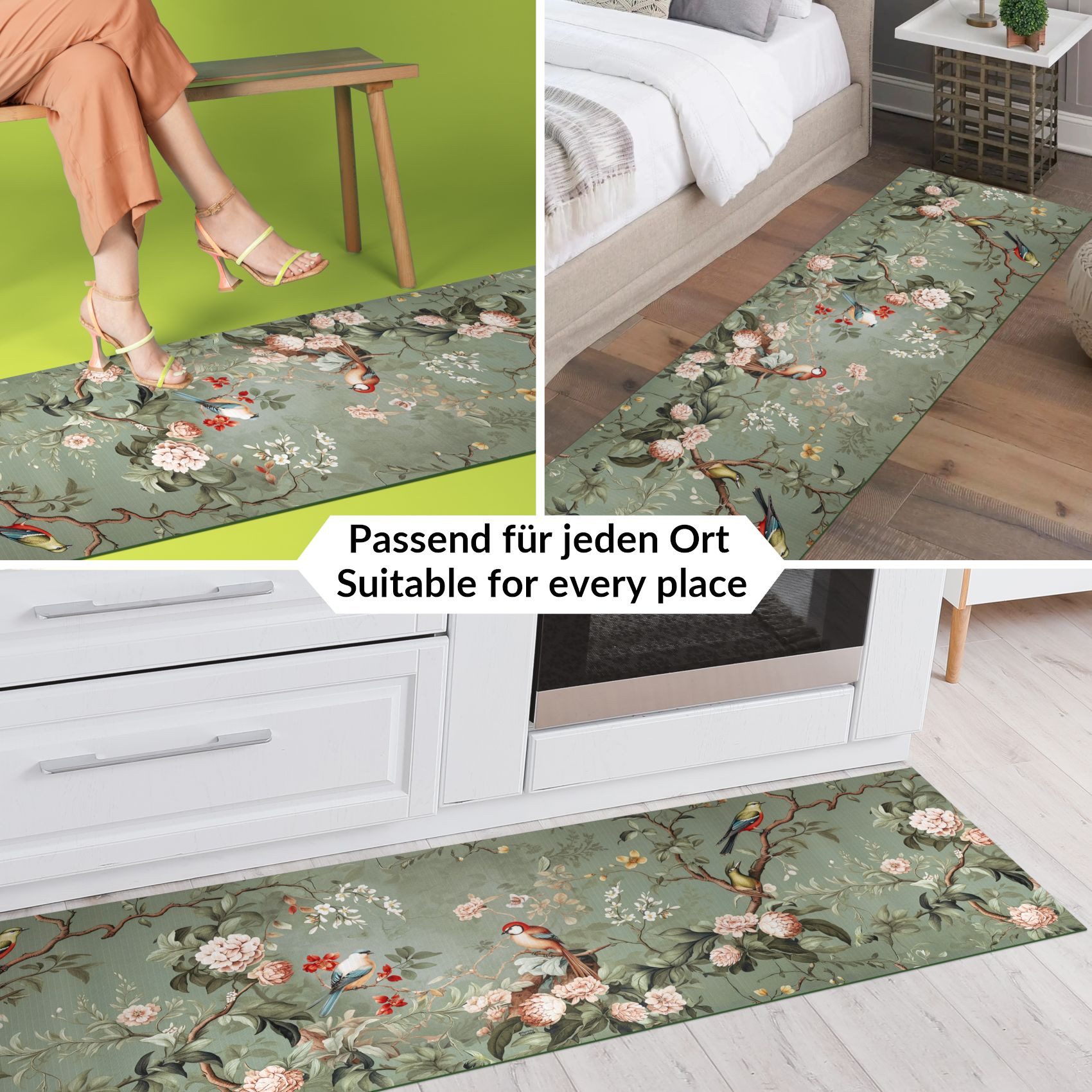 ANRO Küchenläufer GreenLine Teppichläufer Textil, Rechteckig, Höhe: 3 mm, Bodenläufer 100cm Nature Melody Grün pflegeleicht