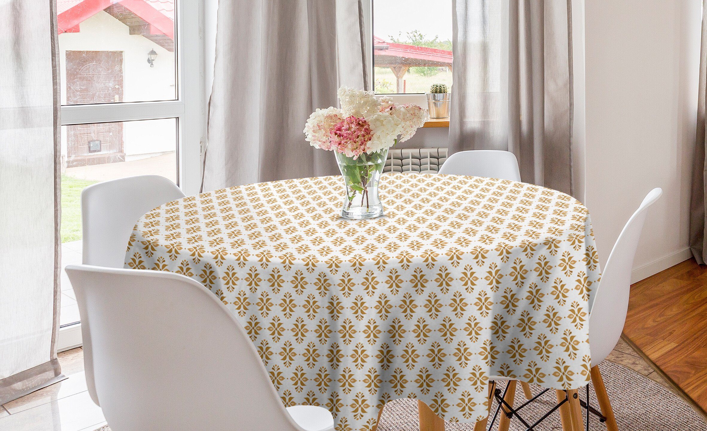 Abakuhaus Tischdecke Kreis Tischdecke Abdeckung für Esszimmer Küche Dekoration, Blumen Damast-Art-Motiv