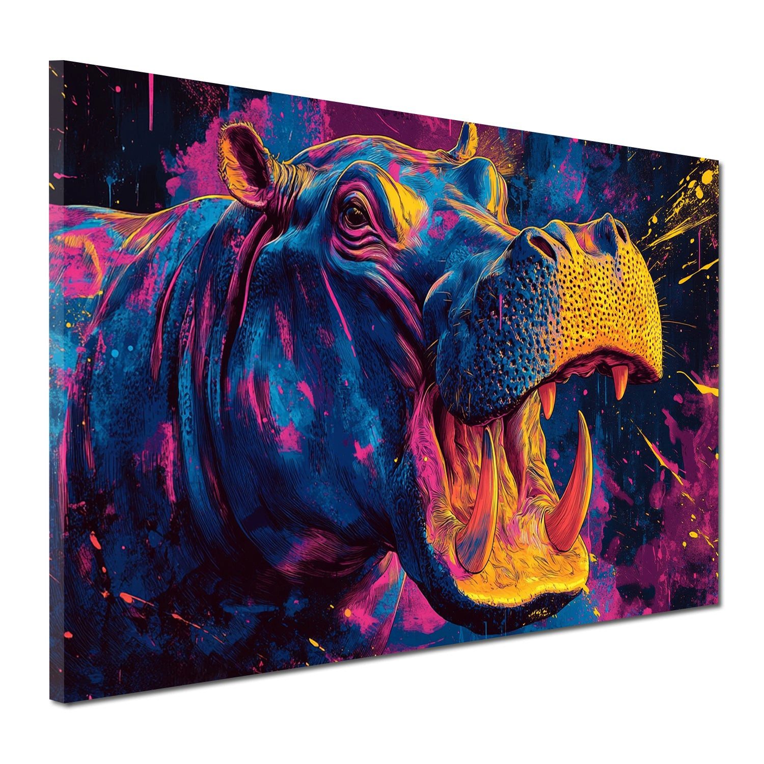 Artedinoi Leinwandbild Pop Art Nilpferd Wandbild Leinwandbild Kunstdruck XL Wanddeko, Nilpferd, bunt