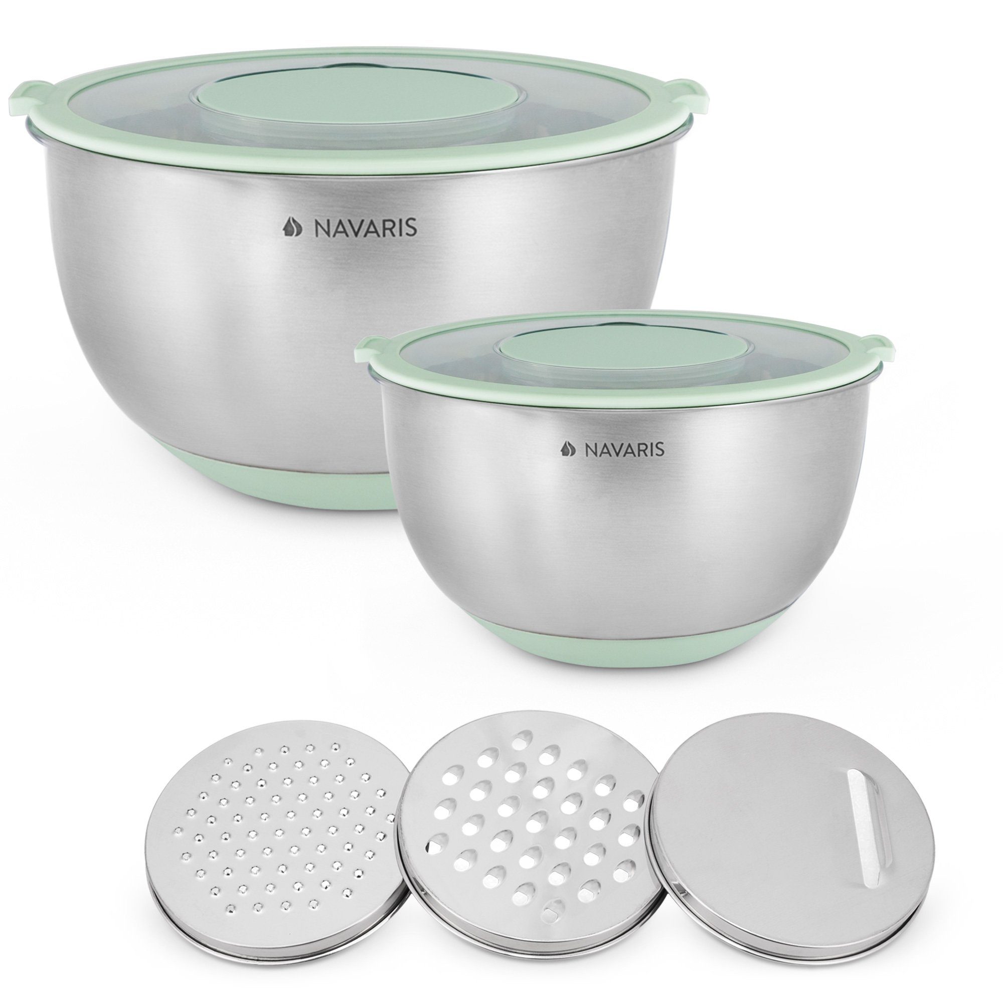 Rührschüssel Edelstahlschüssel Set Schüssel Navaris Schüsselset Salatschüssel Mintgrün - - Aufbewahrungsschüssel, Deckel - Reibe inkl. mit in Edelstahl, 2x 3x Schale Edelstahl