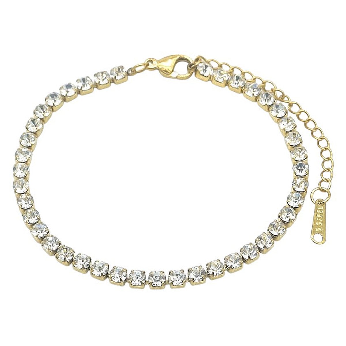 KARMA Tennisarmband Damen Kristall Armband verstellbar Silber oder Gold Kristallarmband (zierlich, filigran & elegant Damenarmband modern, Glitzer Armkettchen mit Karabinerverschluss), mit klaren oder bunten Steinen 16,5–21 cm