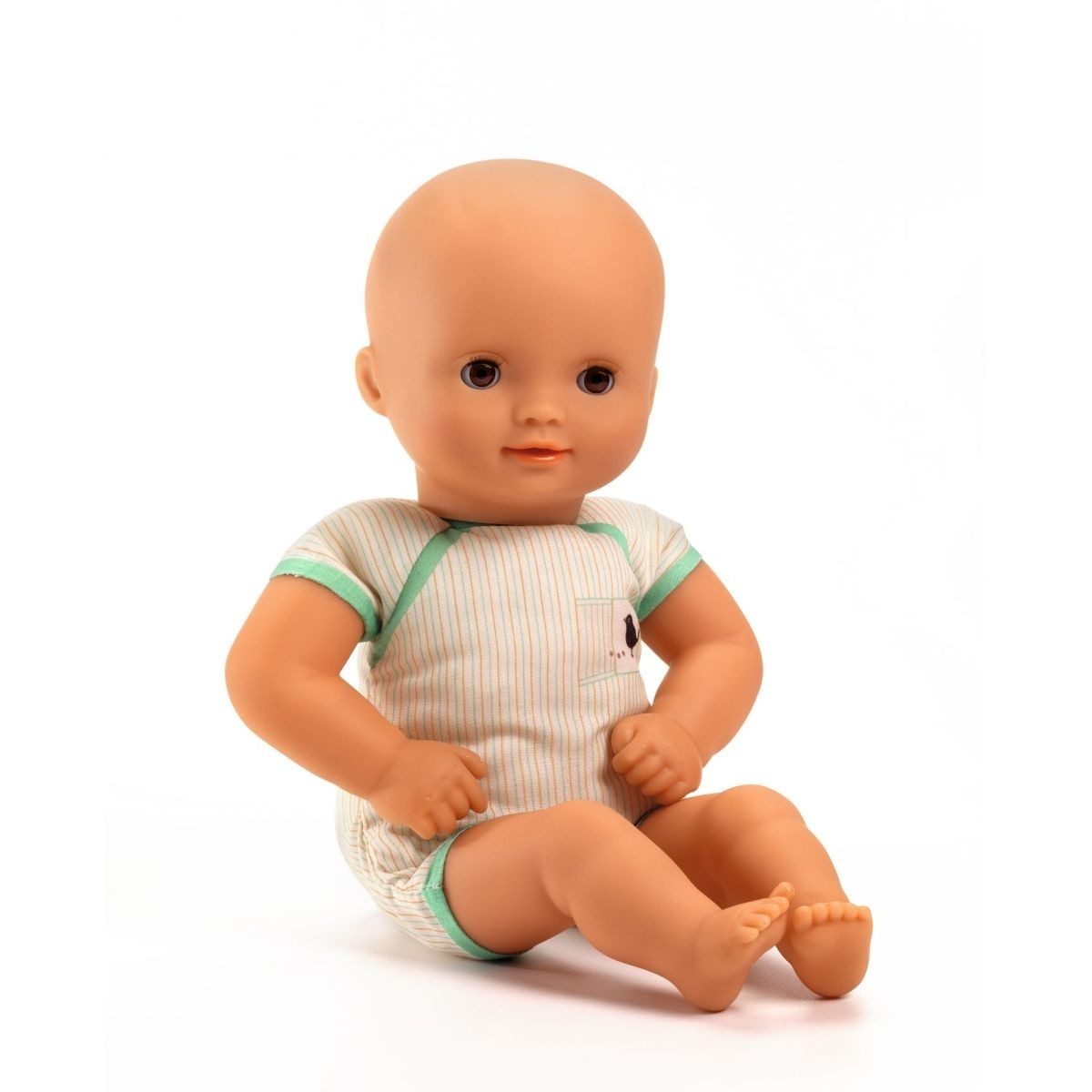 DJECO Babypuppe Pomea weiche Babypuppe Jacinthe 32 cm sommerliches Outfit ab 18 M