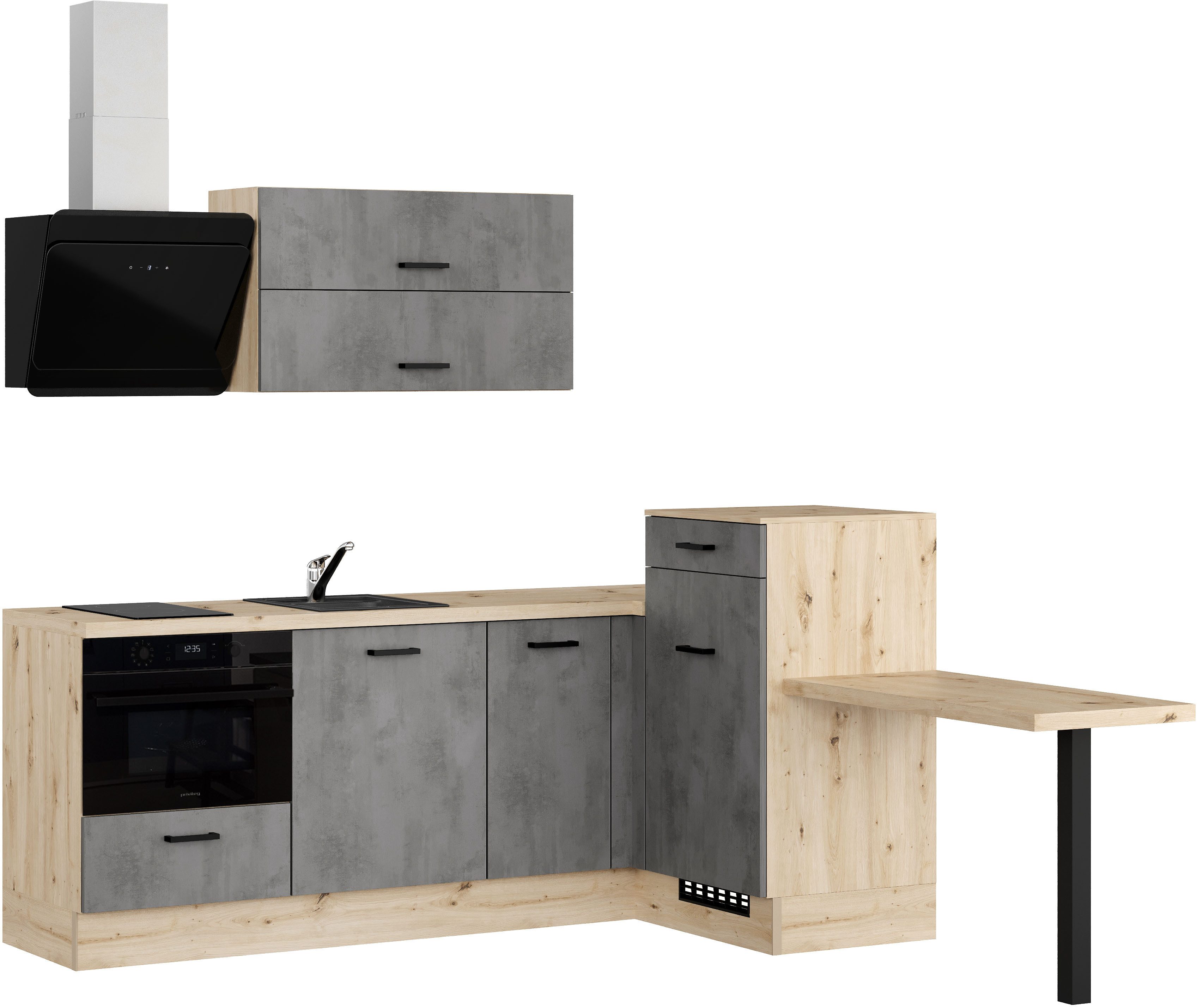 IMPULS KÜCHEN Winkelküche "Amsterdam" mit zusätzlicher Arbeits- & Stellfläche, vormontiert, Ausrichtung wählbar, wahlweise mit E-Geräten, Breite 225/125cm