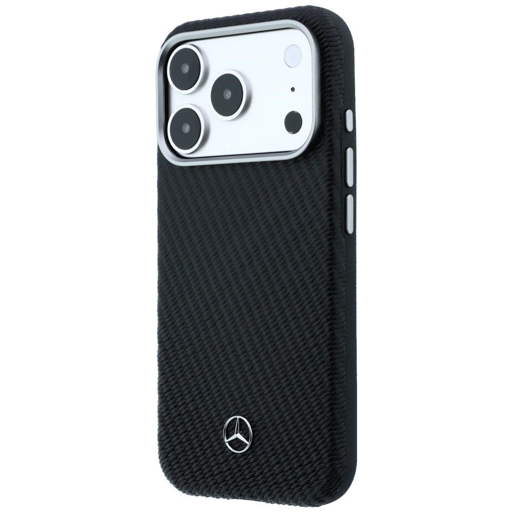 Mercedes Benz Handyhülle iPhone 17 Pro Kunstleder schwarz geriffelt Logo MagSafe 6,3 Zoll, Kantenschutz