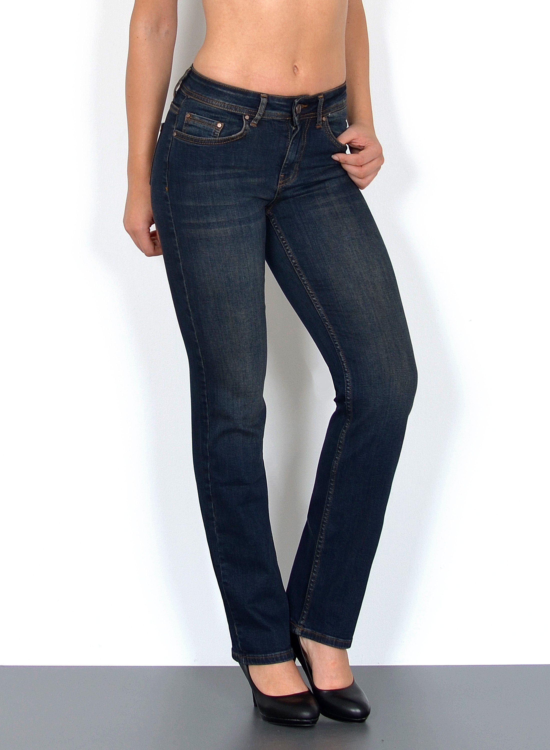 ESRA Straight-Jeans High Waist Straight Fit Jeans Damen Gerader Schnitt bis günstig online kaufen