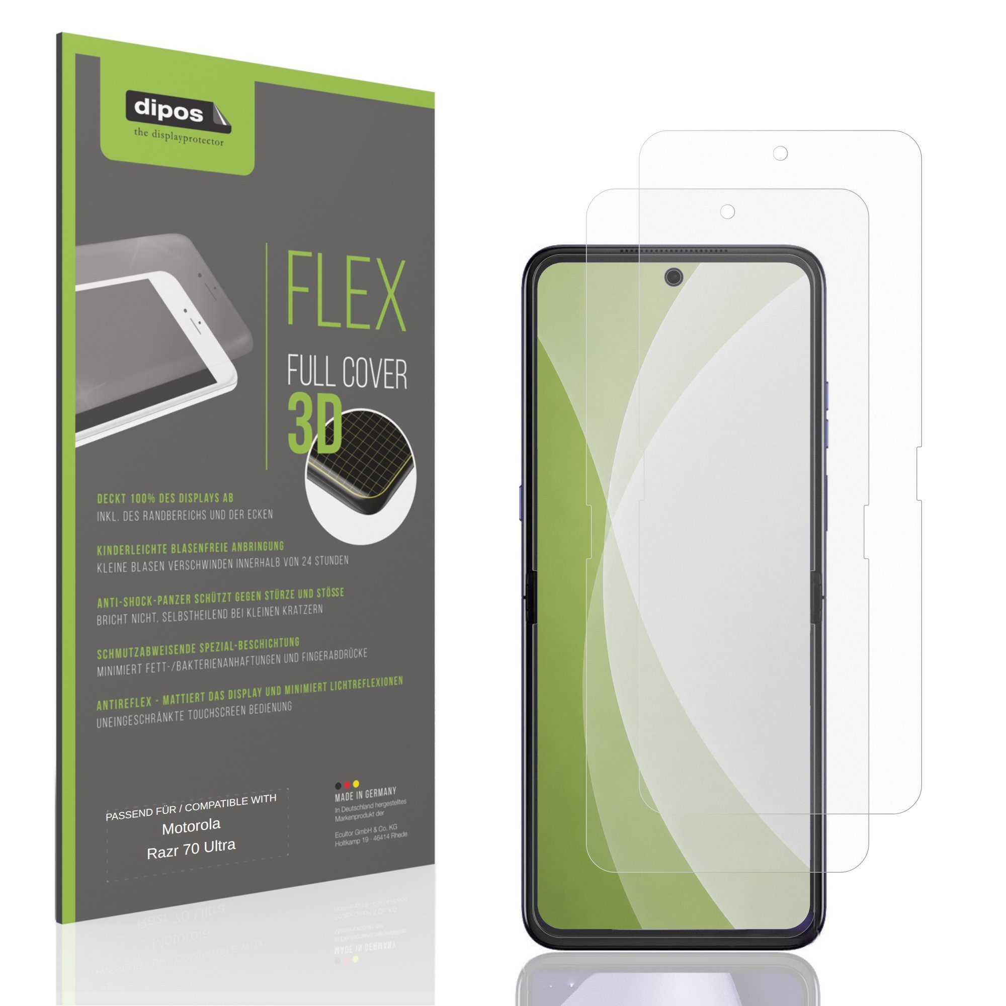 dipos Displayschutzfolie Schutzfolie für Motorola Razr 70 Ultra Innenseite, 2 Stück, Displayschutz Schutz Folie Made in Germany