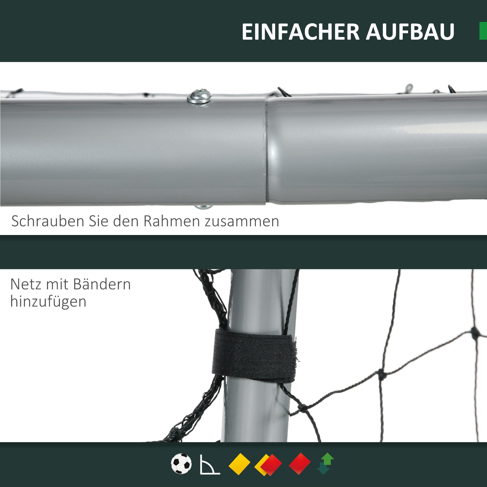 SPORTNOW Fußballtor Fußballtor mit PE-Netzgewebe, Fußball-Tor für Kinder, Stahl, Grau (Fußball-Tor, 1 St., PE-Netzgewebe), 240 x 85 x 160 cm, Stahl, PE, für Gar – Bild 4 von 5