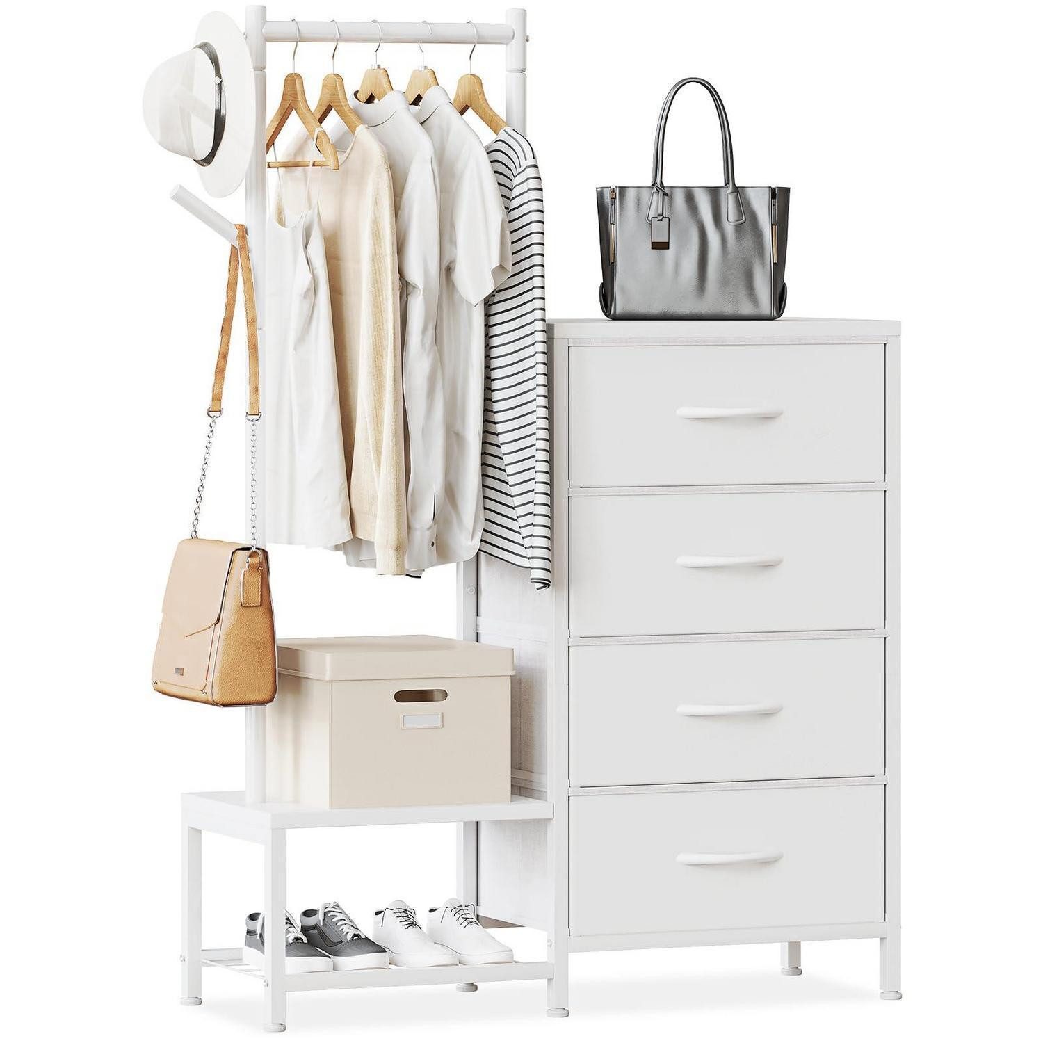 LuxusKollektion Kommode Kommode 3in1 4 Schubladen Schuhregal Kleiderständer Weiß