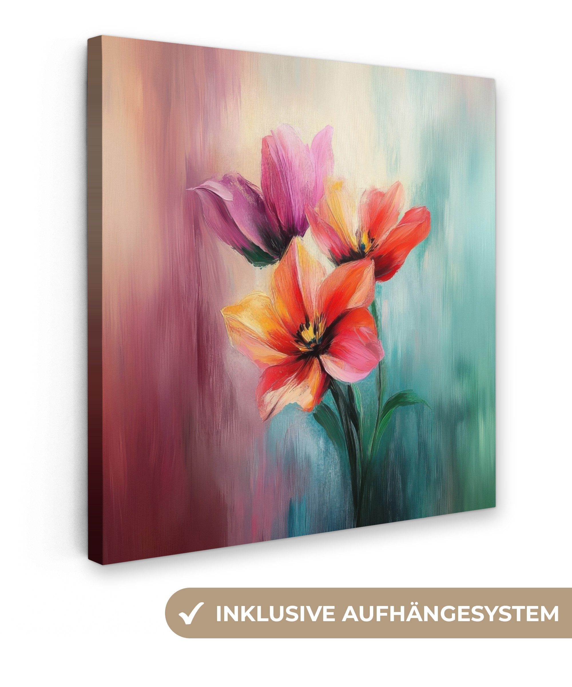 OneMillionCanvasses® Leinwandbild Tulpen - Lichtreflexe - Farbverlauf, Fotodruck (1 St), Wandbild, Deko Schlafzimmer Wohnzimmer Flur 20x20 cm